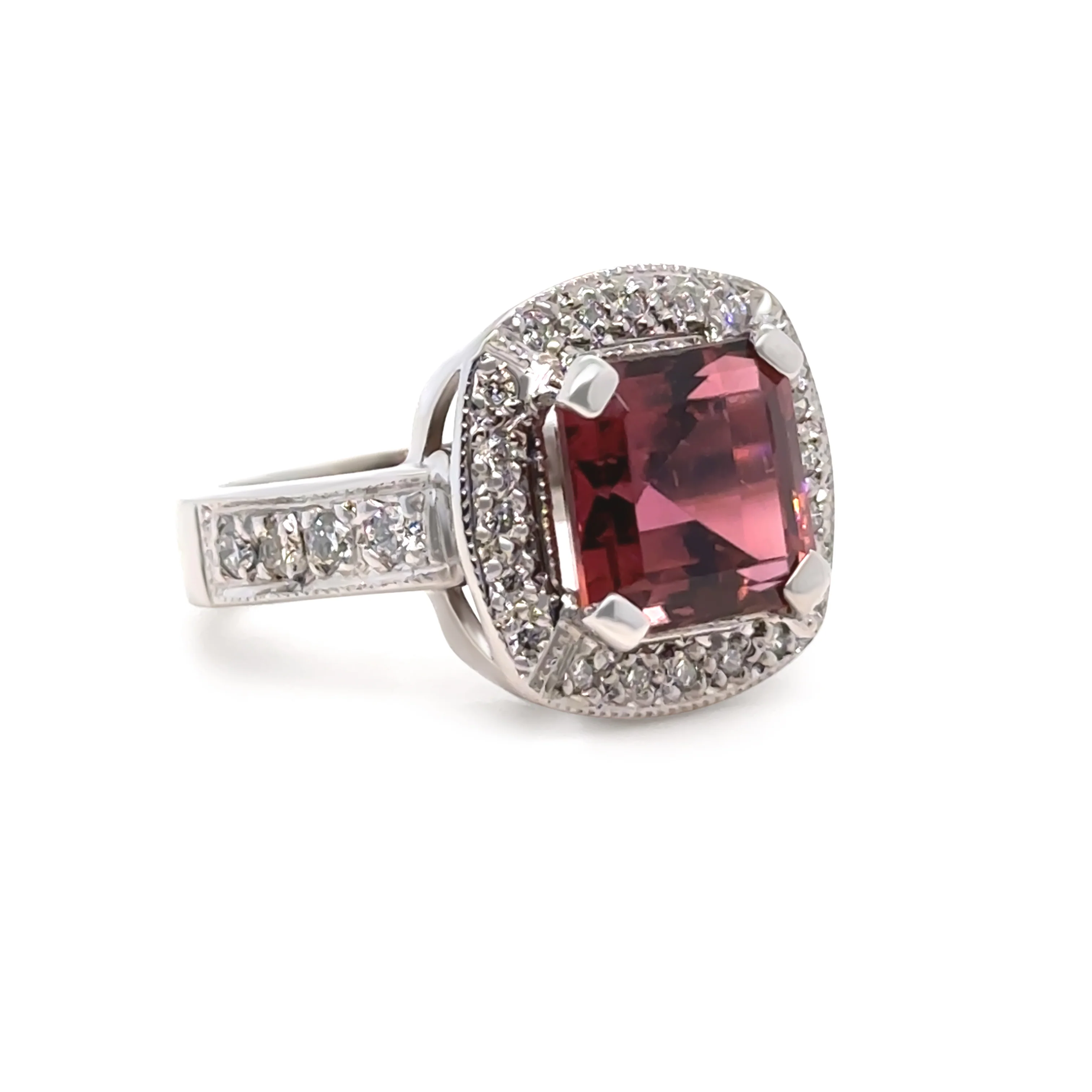 18ct White Gold Dark Pink Tourmaline & Diamond Cluster Ring 5.50ct 14.2g - Image 3