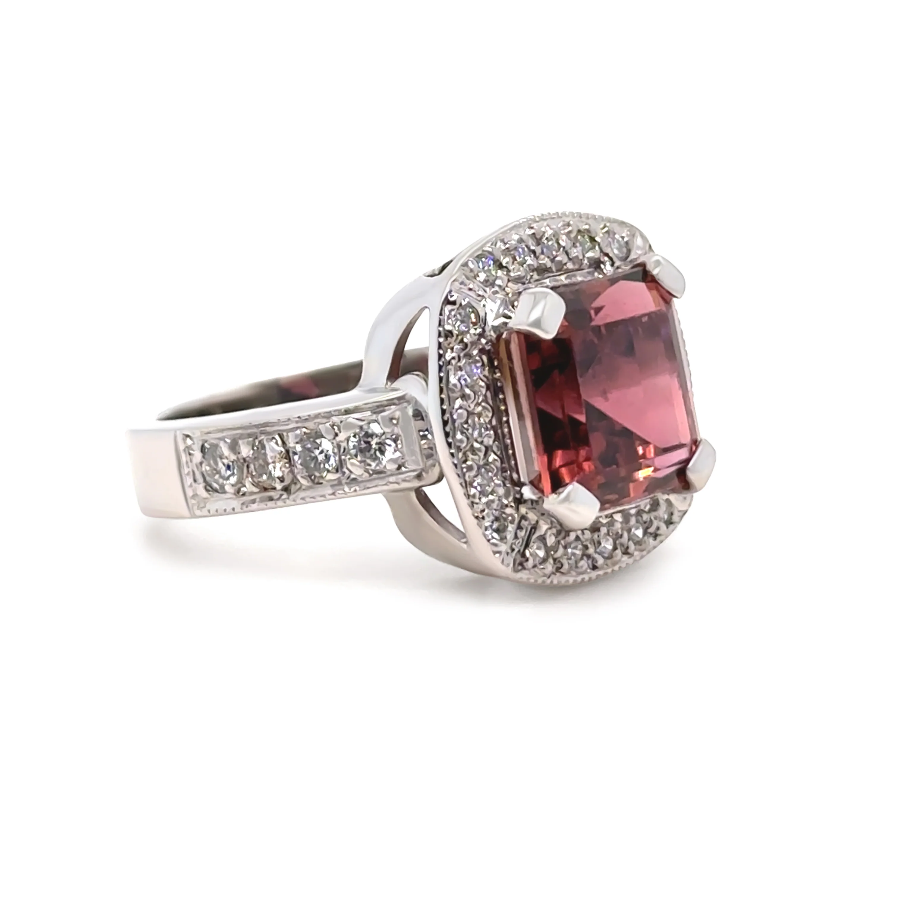 18ct White Gold Dark Pink Tourmaline & Diamond Cluster Ring 5.50ct 14.2g - Image 4