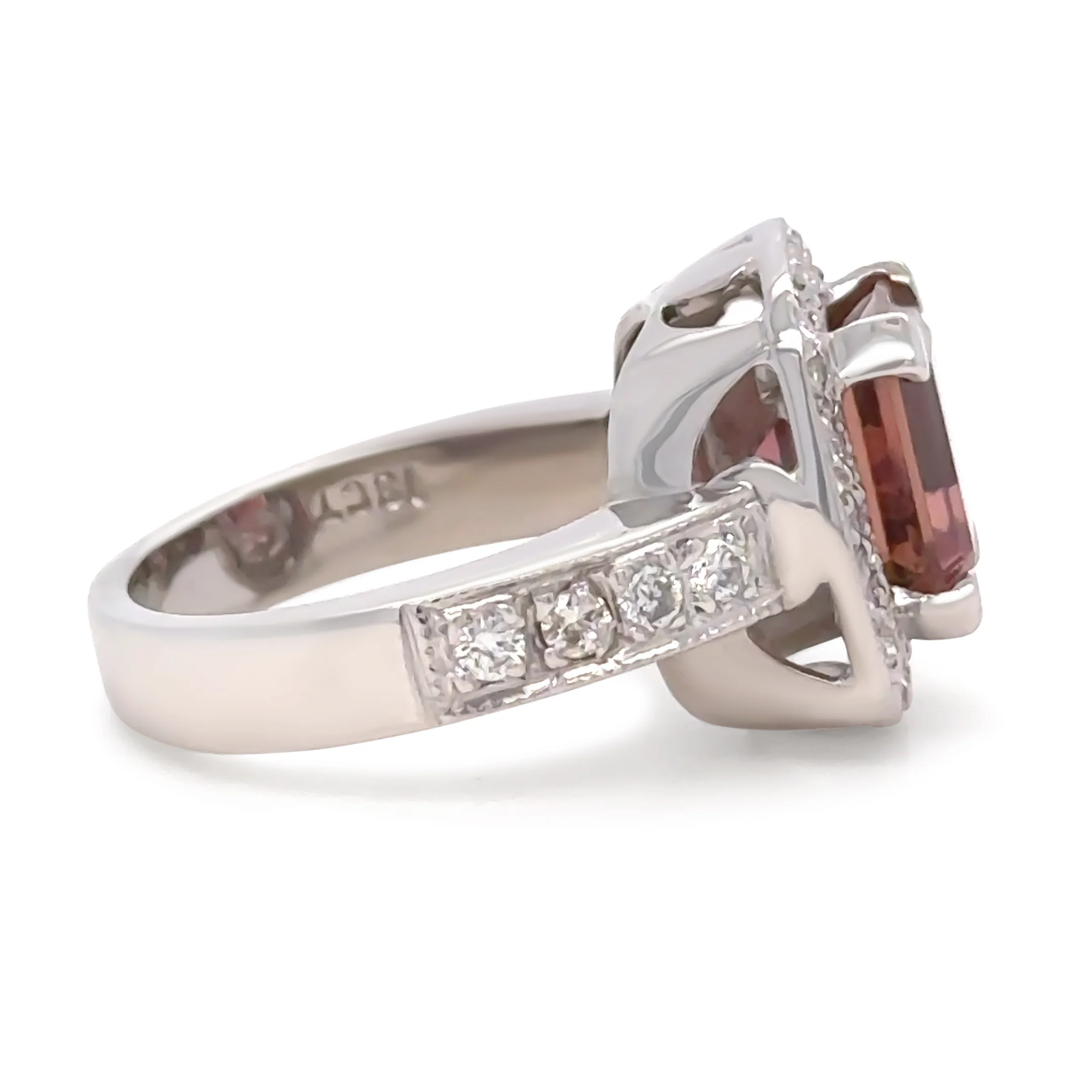 18ct White Gold Dark Pink Tourmaline & Diamond Cluster Ring 5.50ct 14.2g - Image 6
