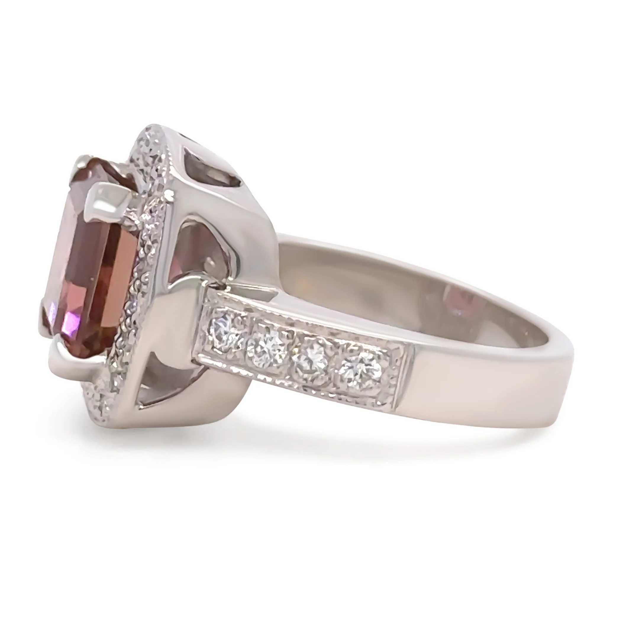 18ct White Gold Dark Pink Tourmaline & Diamond Cluster Ring 5.50ct 14.2g - Image 7
