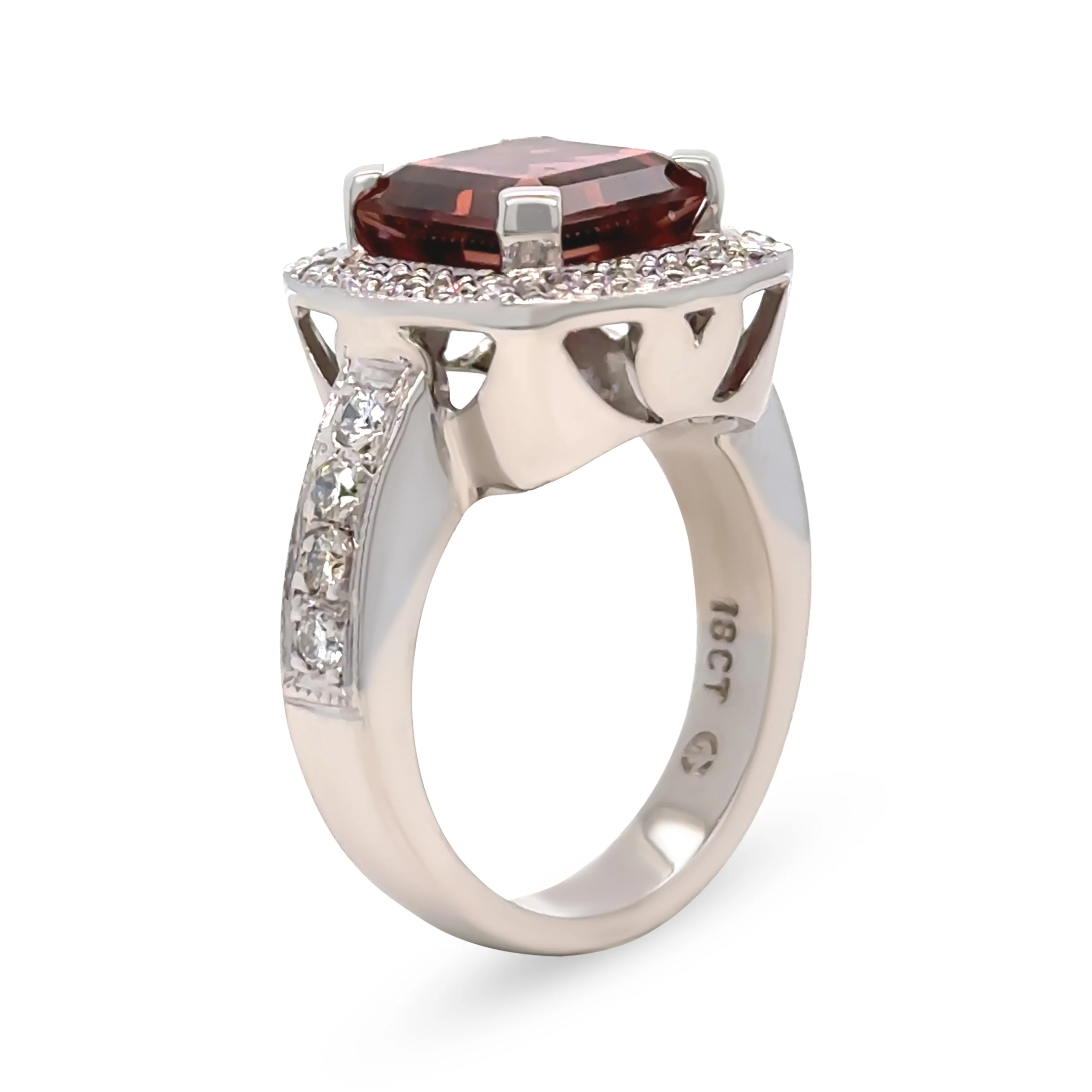 18ct White Gold Dark Pink Tourmaline & Diamond Cluster Ring 5.50ct 14.2g - Image 8