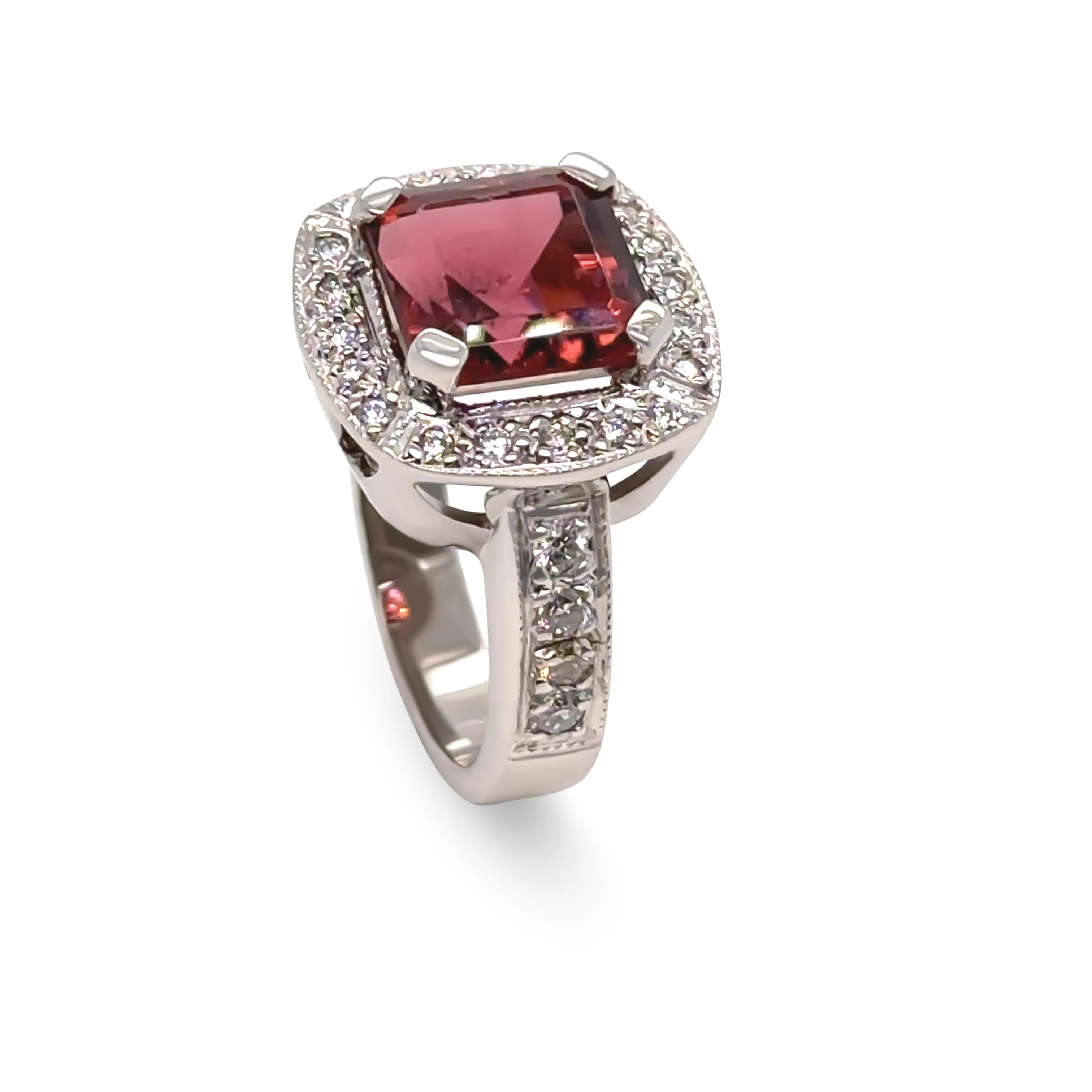 18ct White Gold Dark Pink Tourmaline & Diamond Cluster Ring 5.50ct 14.2g - Image 9