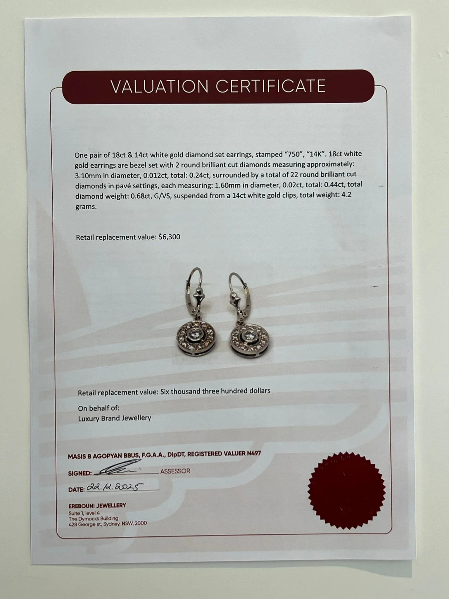 18ct White Gold Diamond Earrings 0.68ct 4.2g - Image 4
