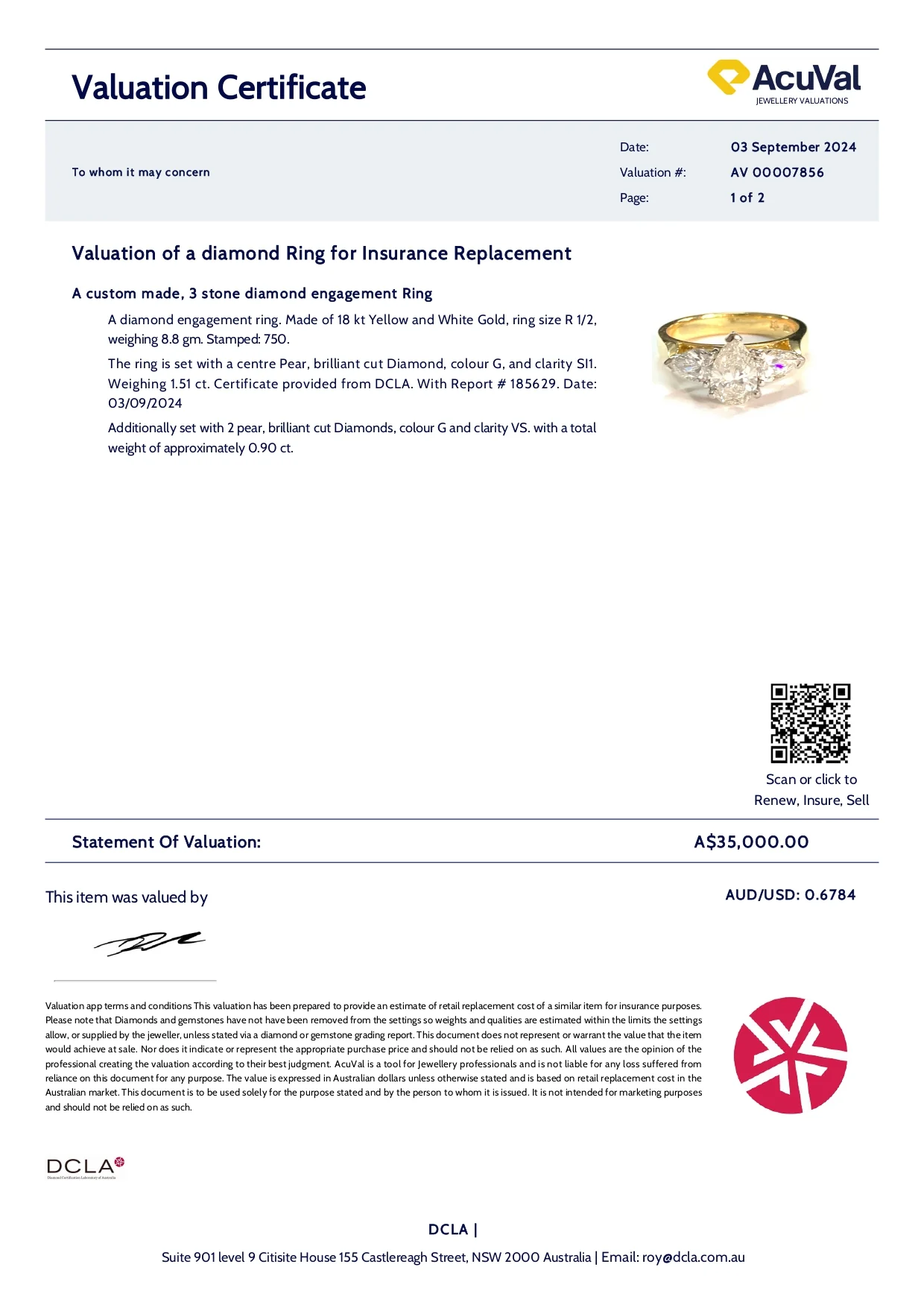 DCLA 18ct Yellow and White Gold 3-Stone Diamond Engagement Ring 2.41ct - Image 10
