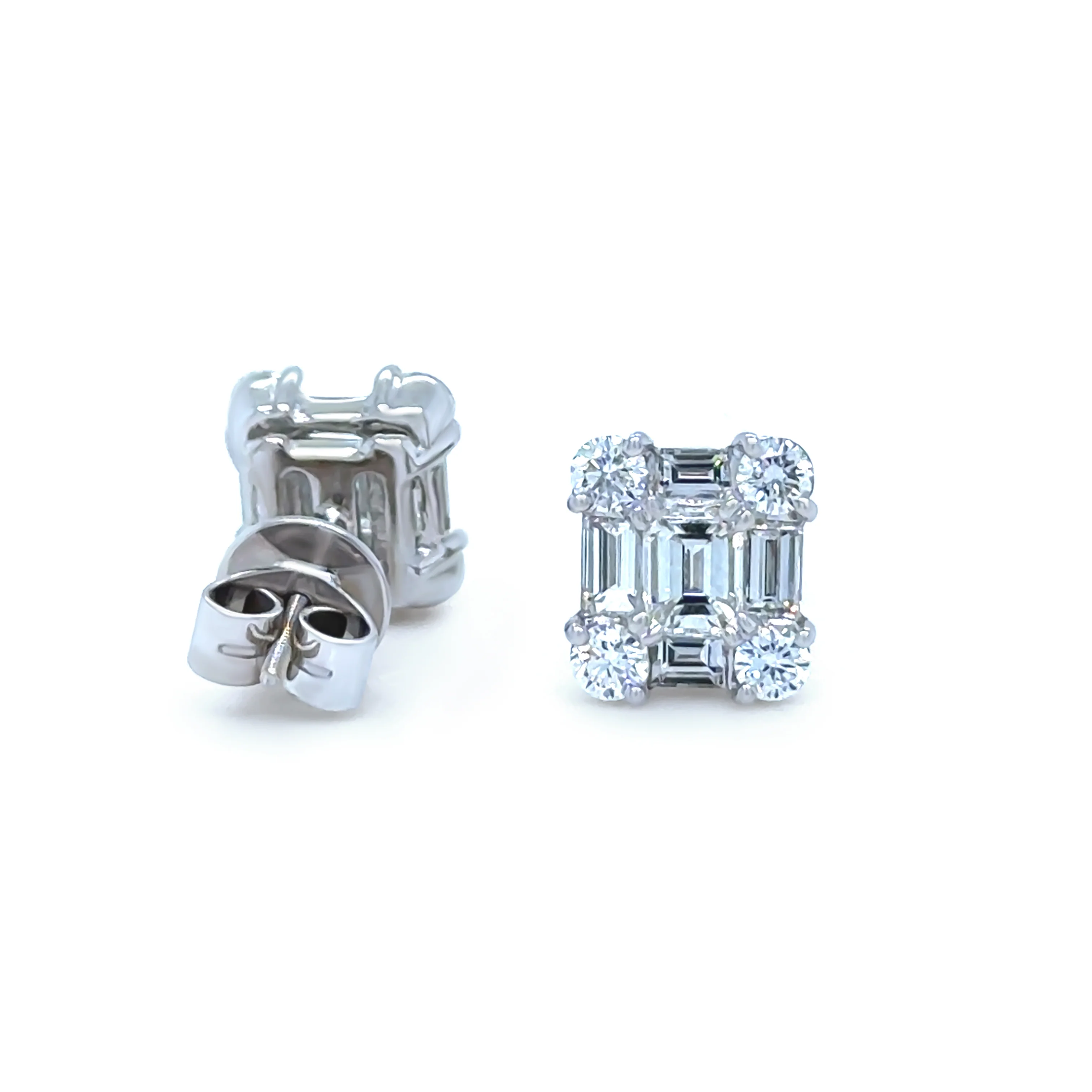 18ct White Gold Diamond Square Cluster Stud Earrings 2.1ct 4.0g - Image 3