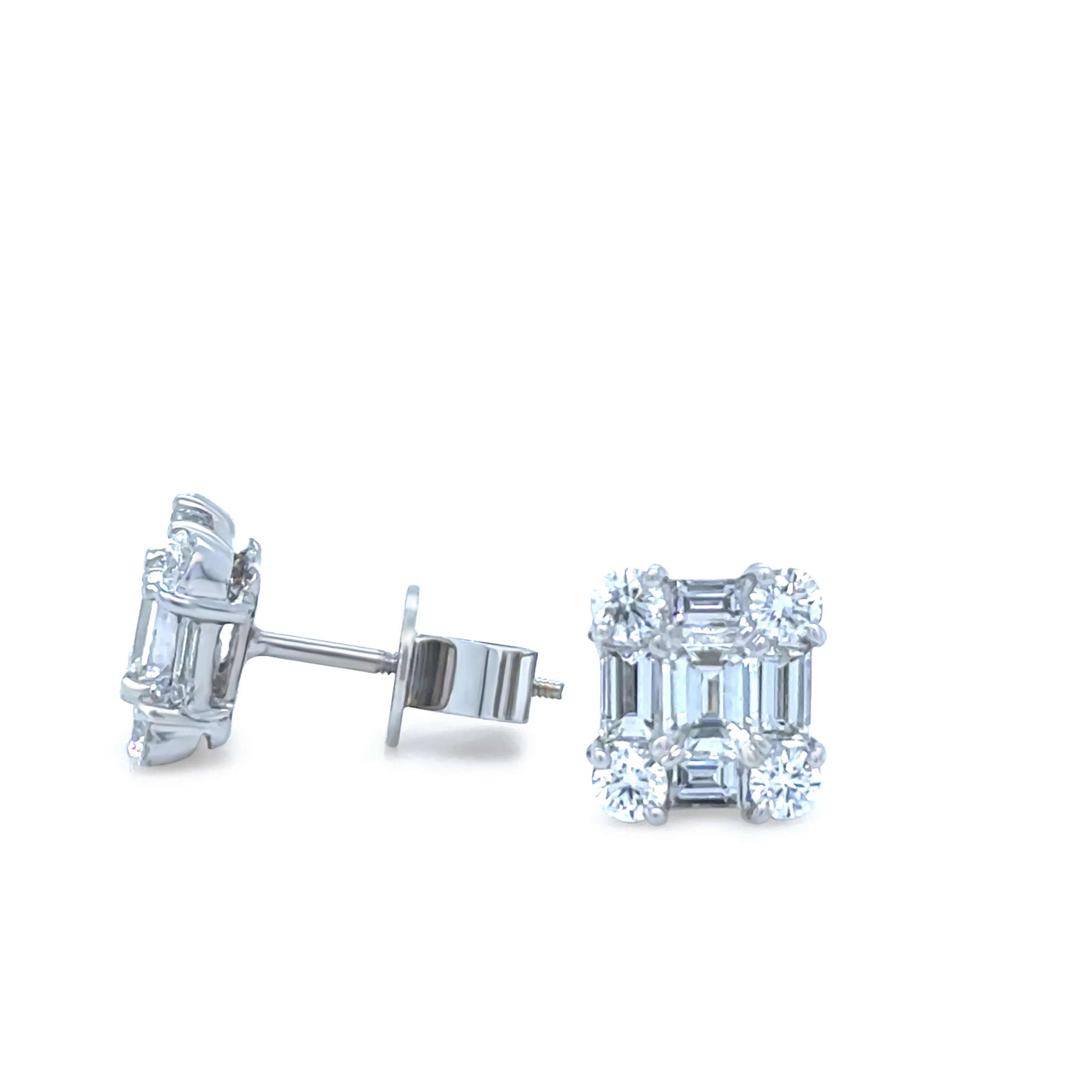 18ct White Gold Diamond Square Cluster Stud Earrings 2.1ct 4.0g - Image 4