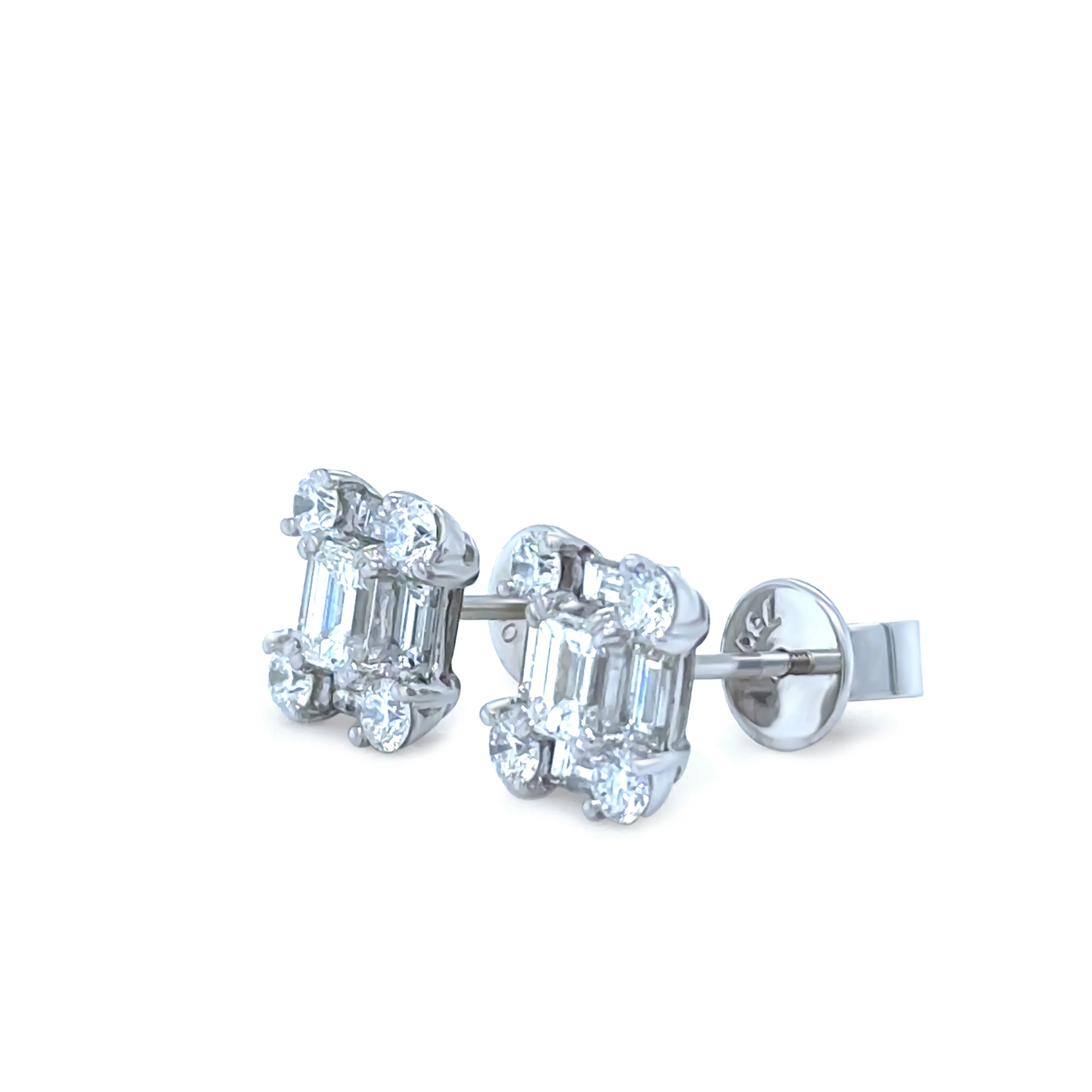 18ct White Gold Diamond Square Cluster Stud Earrings 2.1ct 4.0g - Image 6