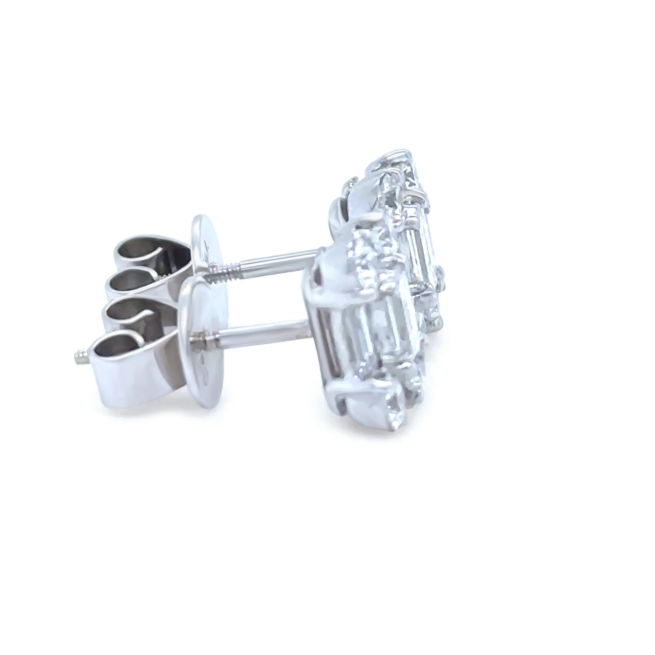 18ct White Gold Diamond Square Cluster Stud Earrings 2.1ct 4.0g - Image 7