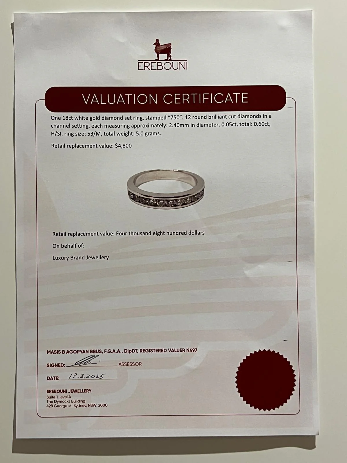 18ct White Gold Diamond Wedding Band 0.60ct - Image 7