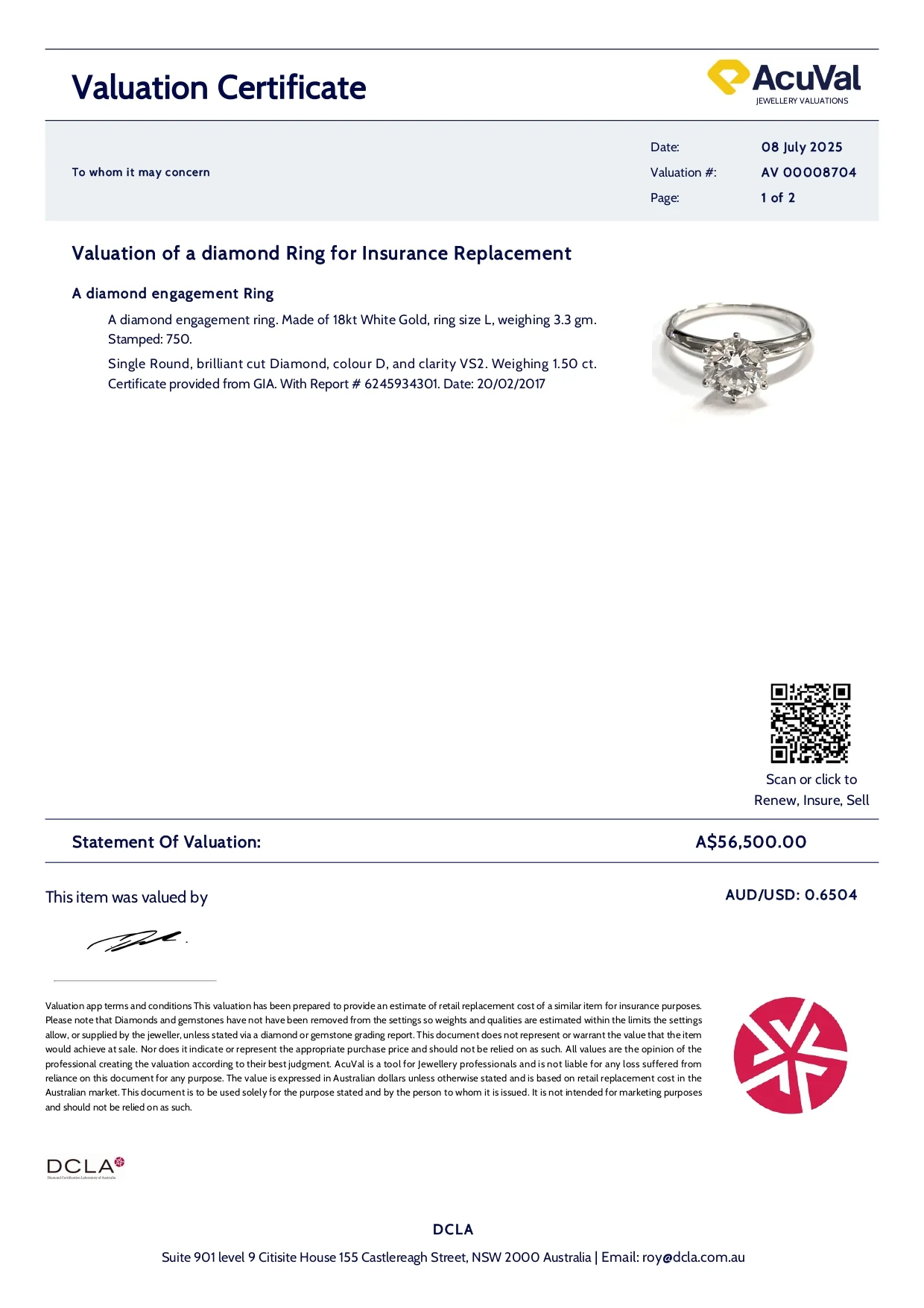 GIA 18ct White Gold Round Brilliant Cut Diamond Engagement Ring 1.50ct - Image 7