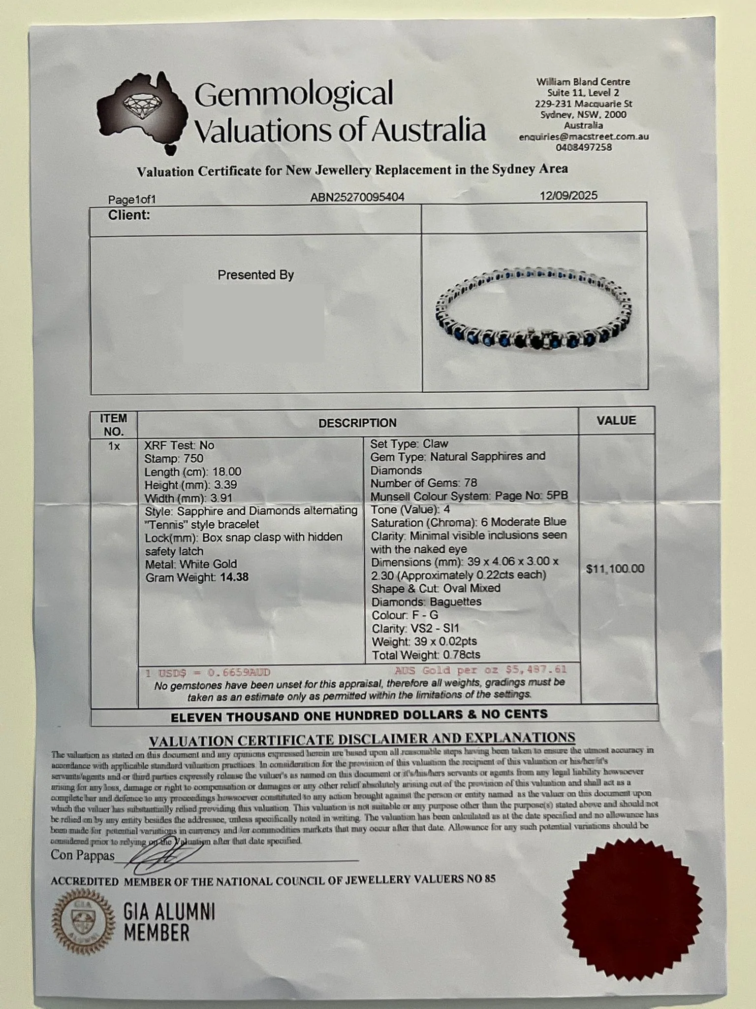 18ct White Gold Sapphire and Diamond Tennis Bracelet 8.5ct 14.38g - Image 10