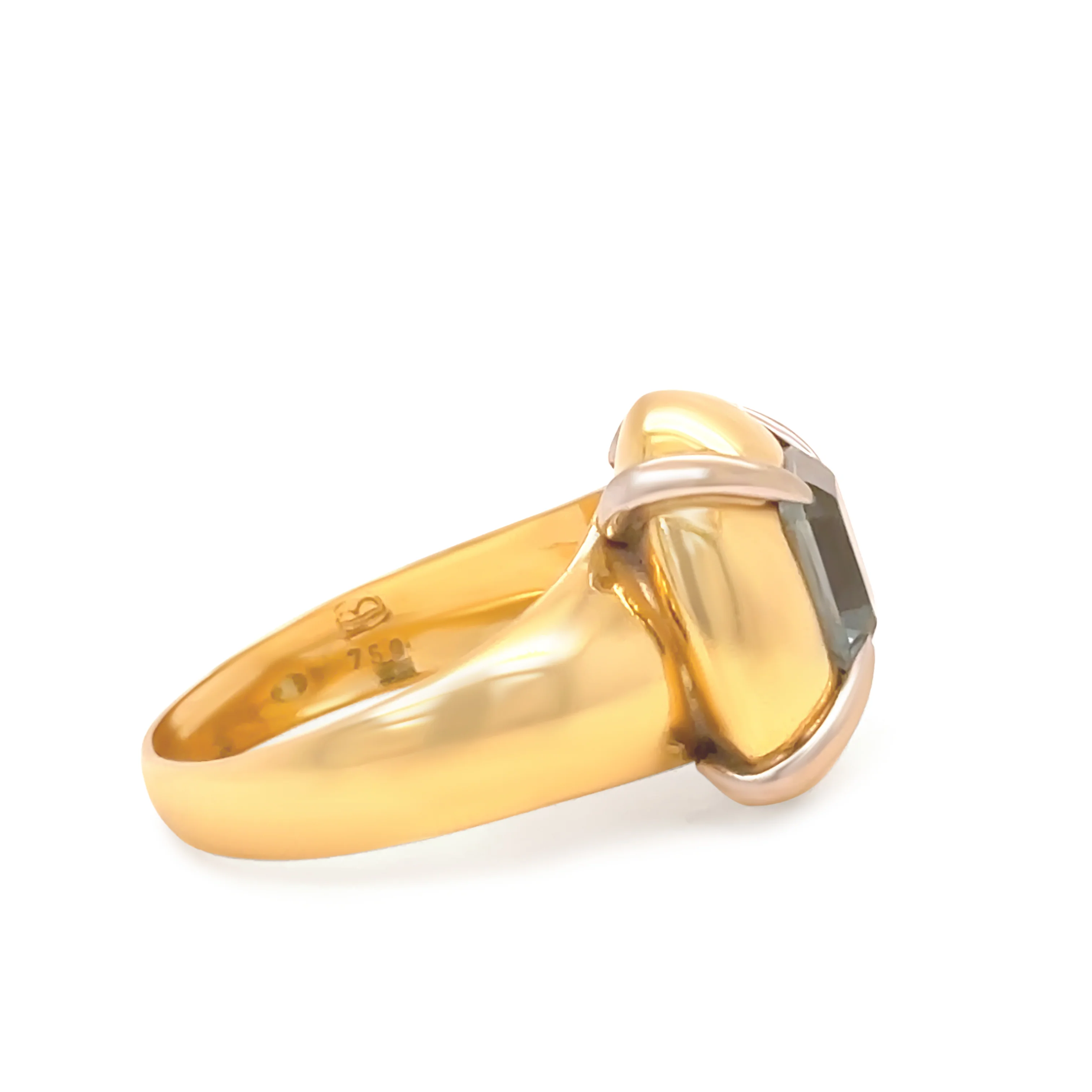 18ct Yellow and White Gold Aquamarine Retro Dress Ring 2.00ct - Image 4