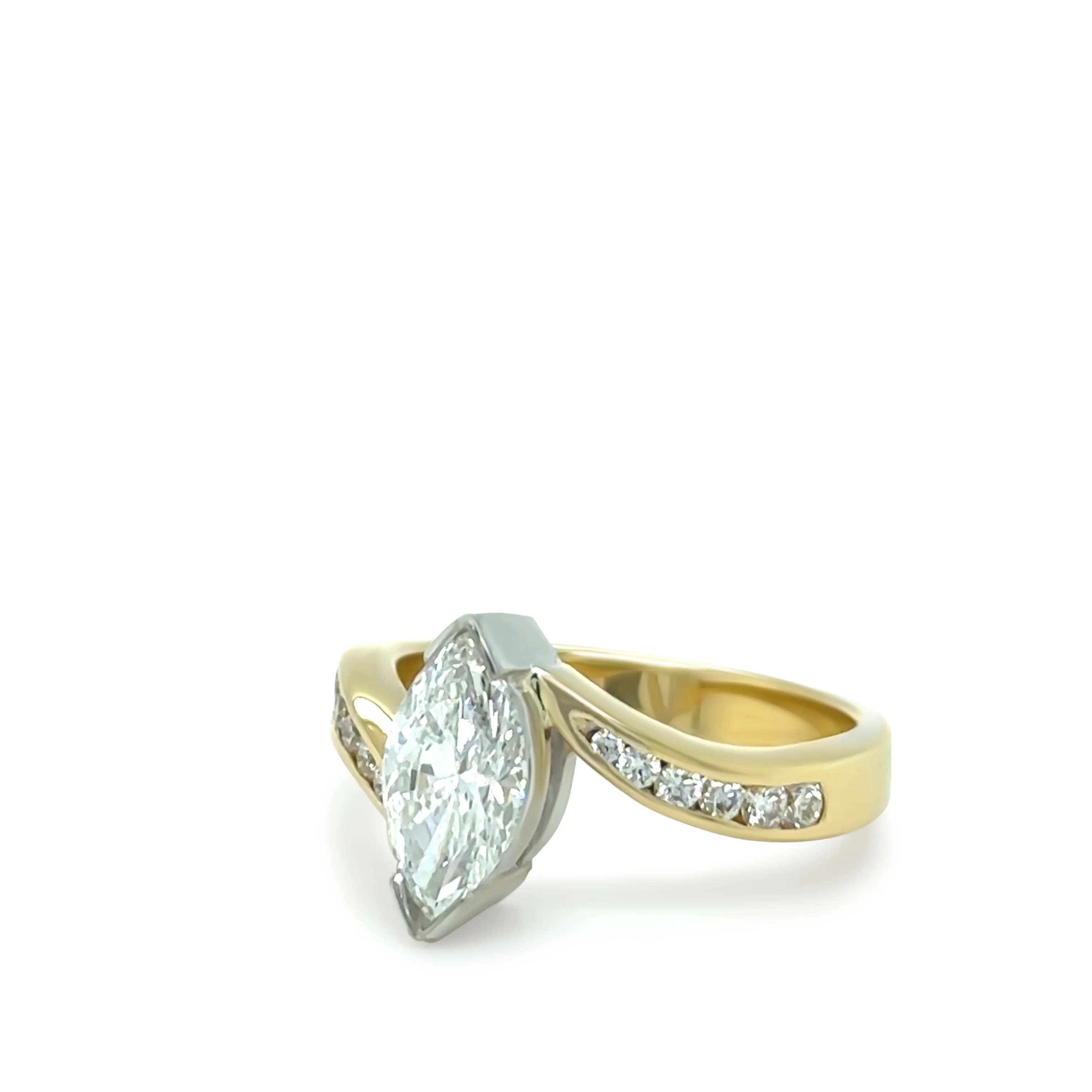 18ct Yellow and White Gold Marquise Diamond Engagement Ring 1.21ct 5.09g - Image 2