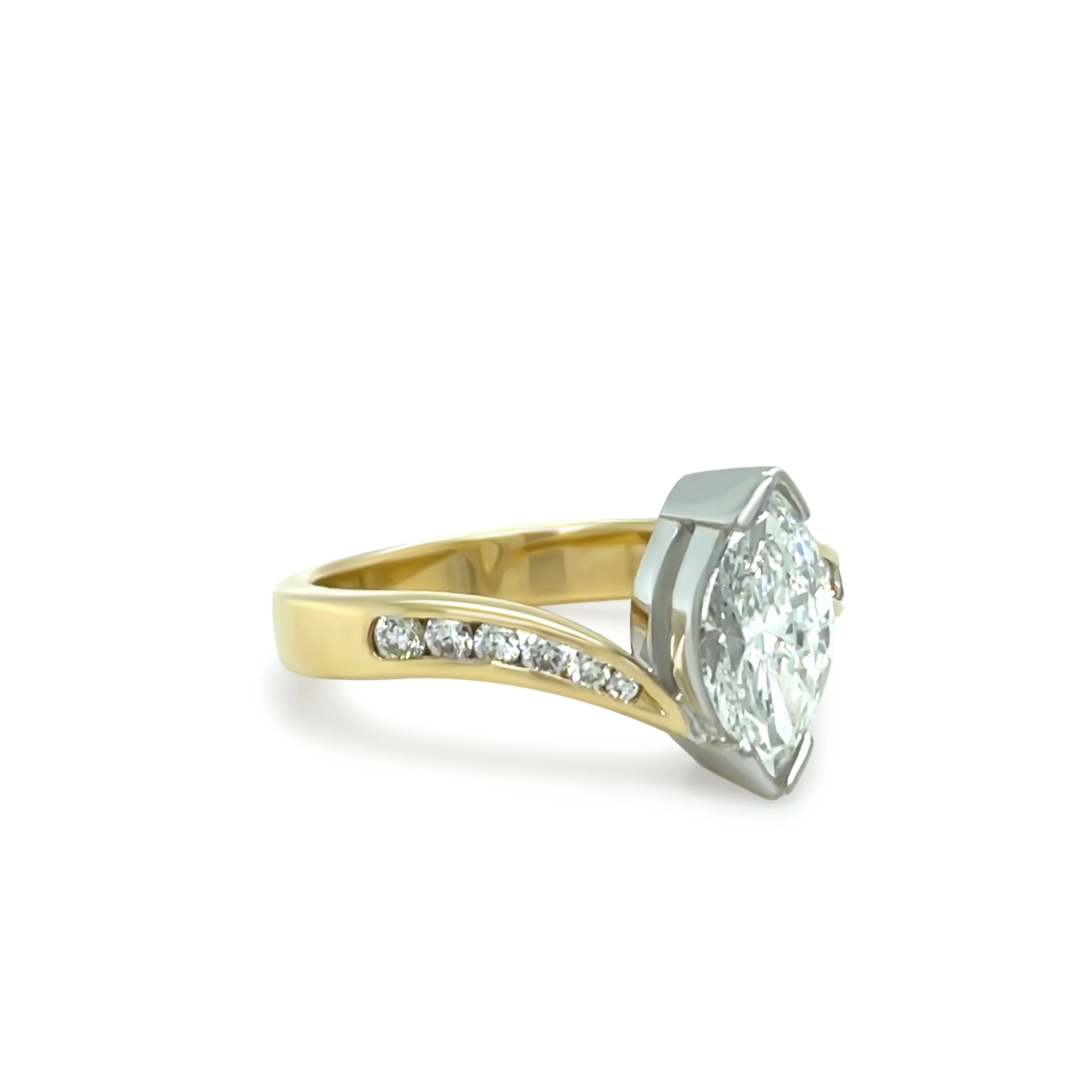 18ct Yellow and White Gold Marquise Diamond Engagement Ring 1.21ct 5.09g - Image 5