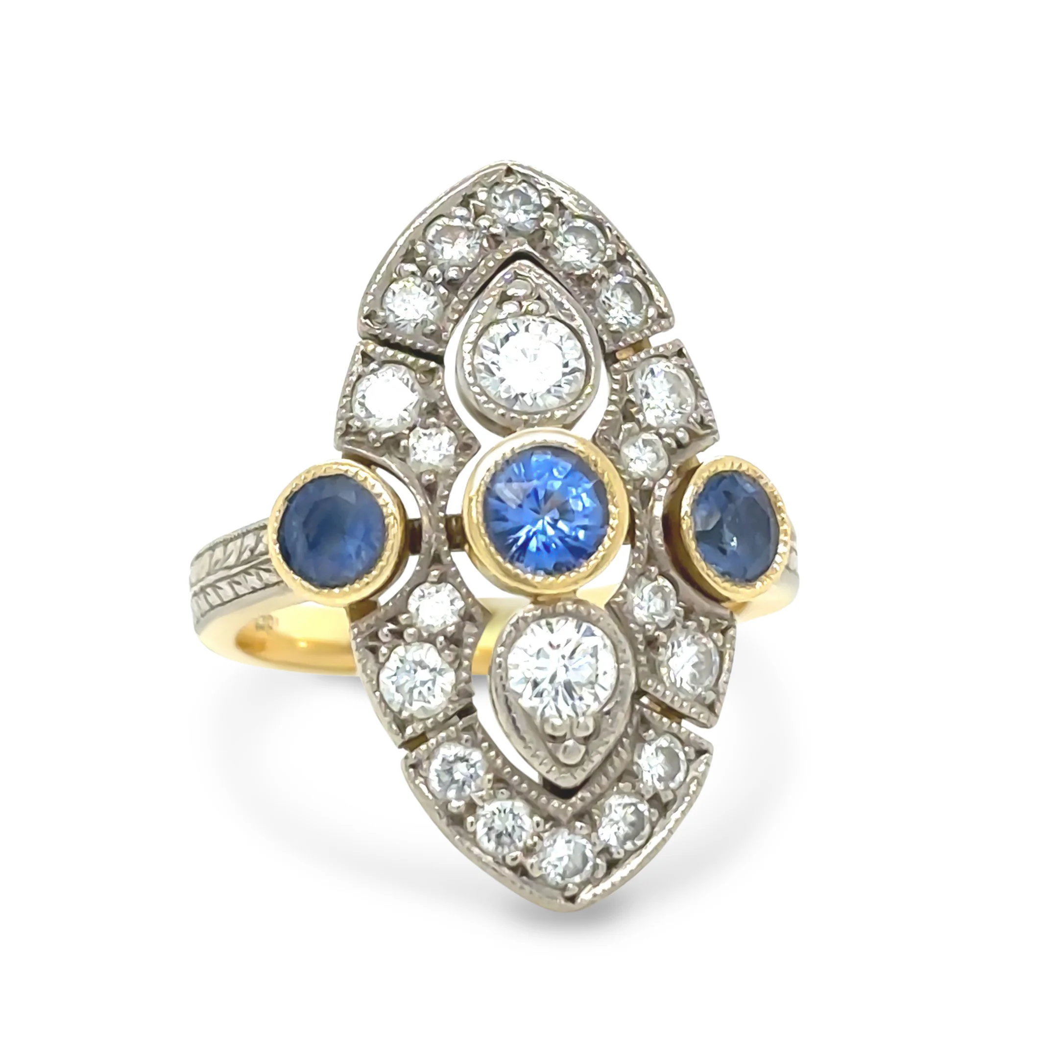 18ct Yellow and White Gold Sapphire and Diamond Ring 1.64ct - Image 2