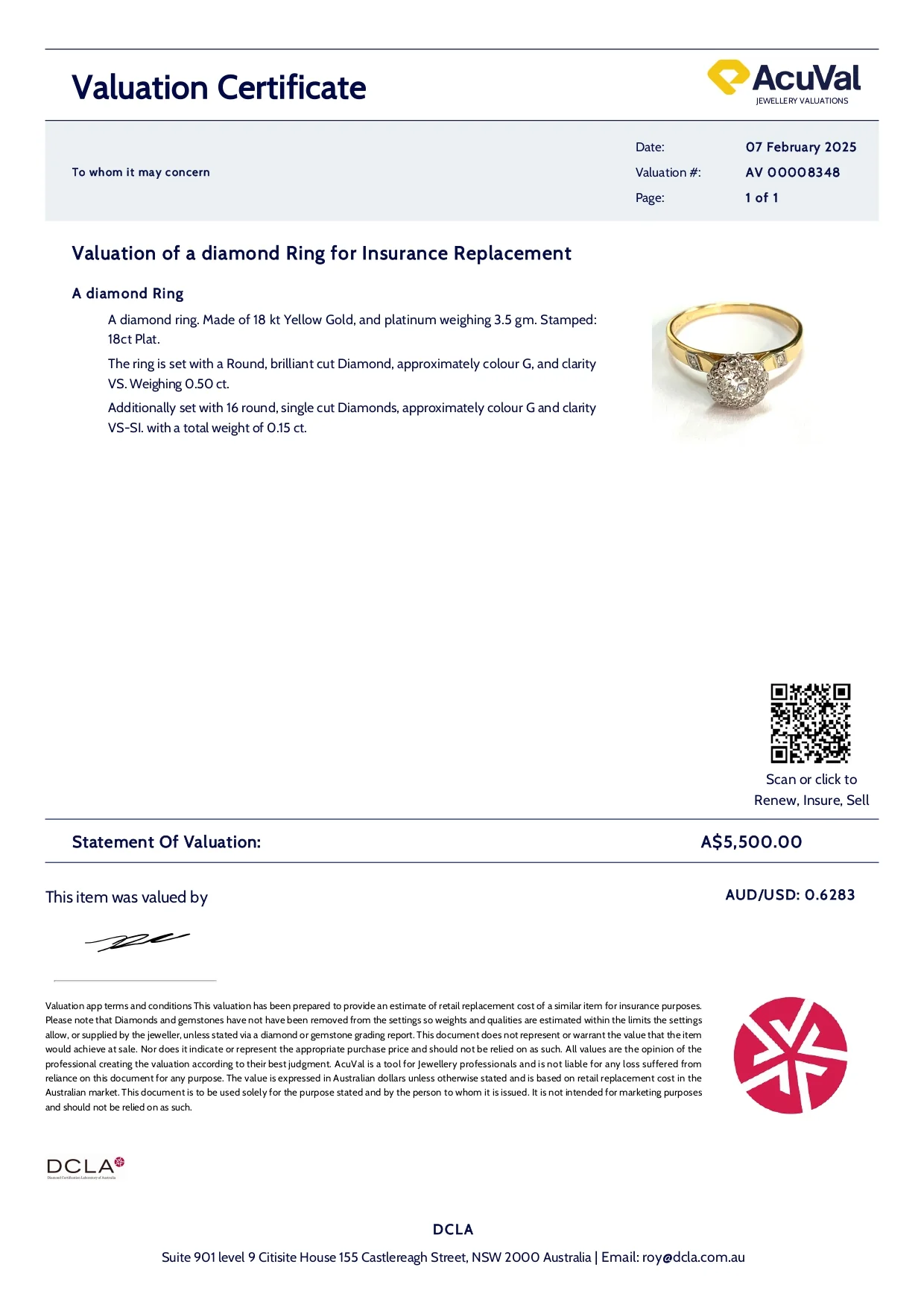 18ct Yellow Gold and Platinum Diamond Ring 0.65ct 3.5g - Image 6