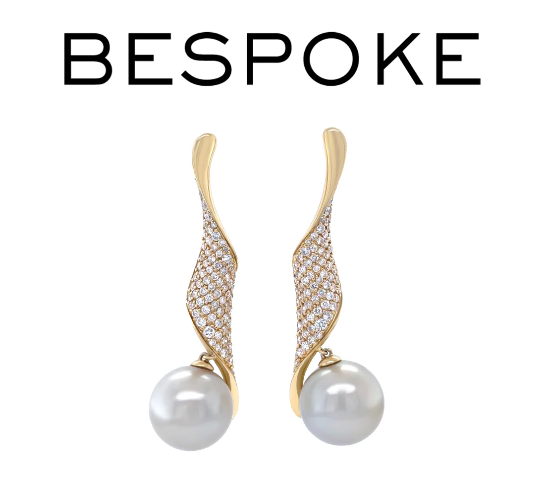 18ct Yellow Gold Autore Golden South Sea Pearl and Diamond Twist Drop Earrings 1.00ct