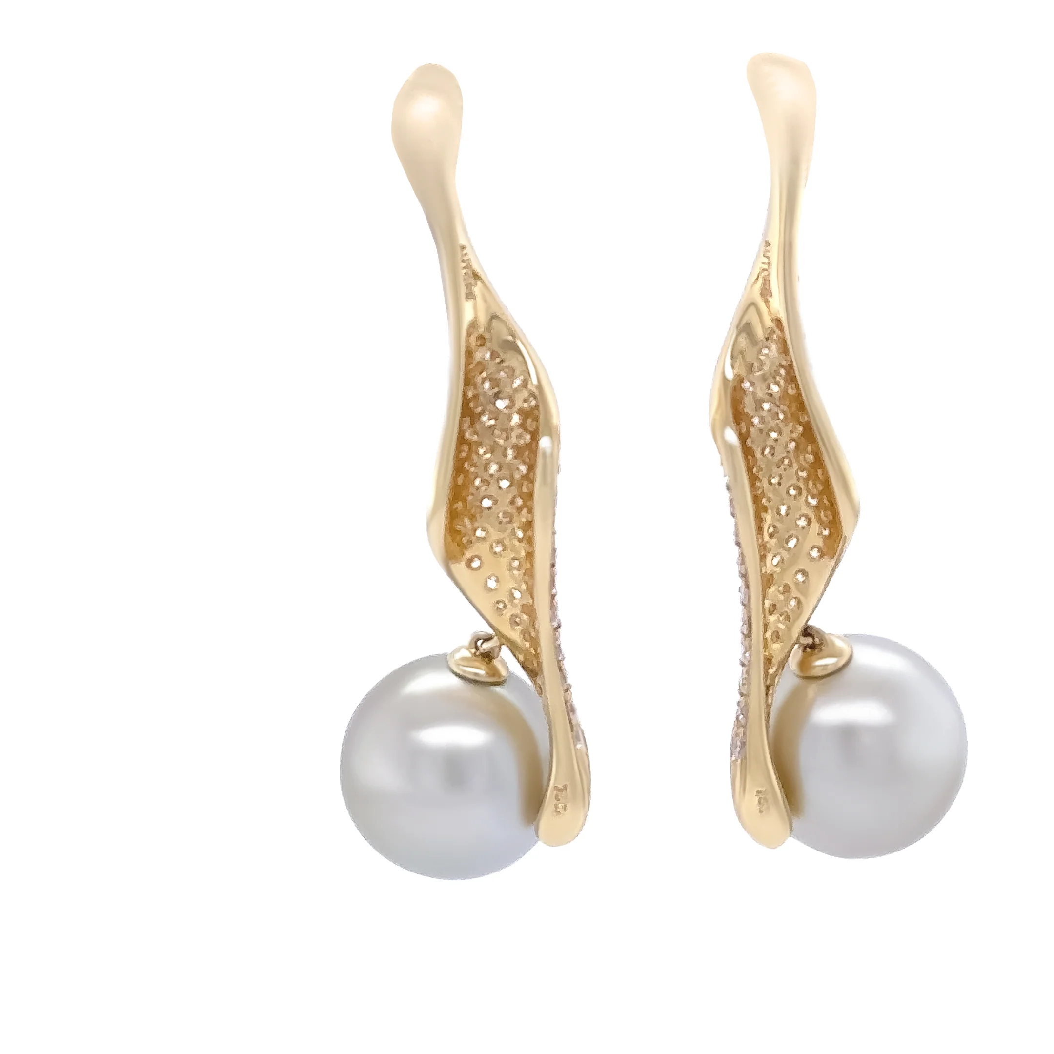 18ct Yellow Gold Autore Golden South Sea Pearl and Diamond Twist Drop Earrings 1.00ct - Image 5
