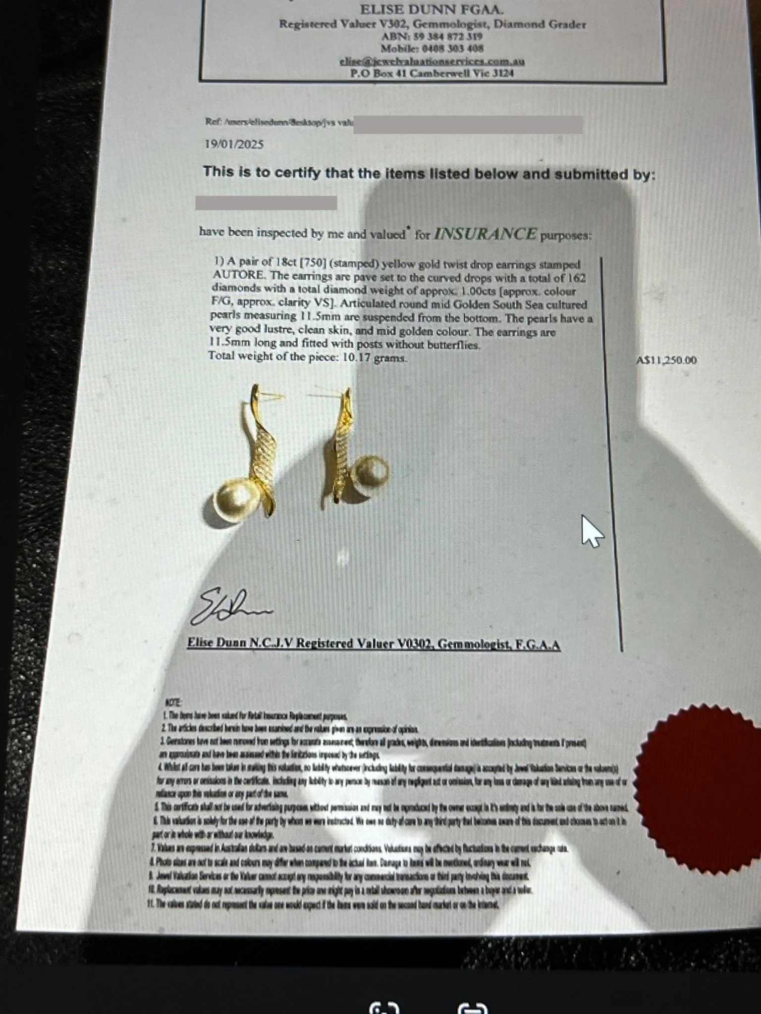 18ct Yellow Gold Autore Golden South Sea Pearl and Diamond Twist Drop Earrings 1.00ct - Image 7