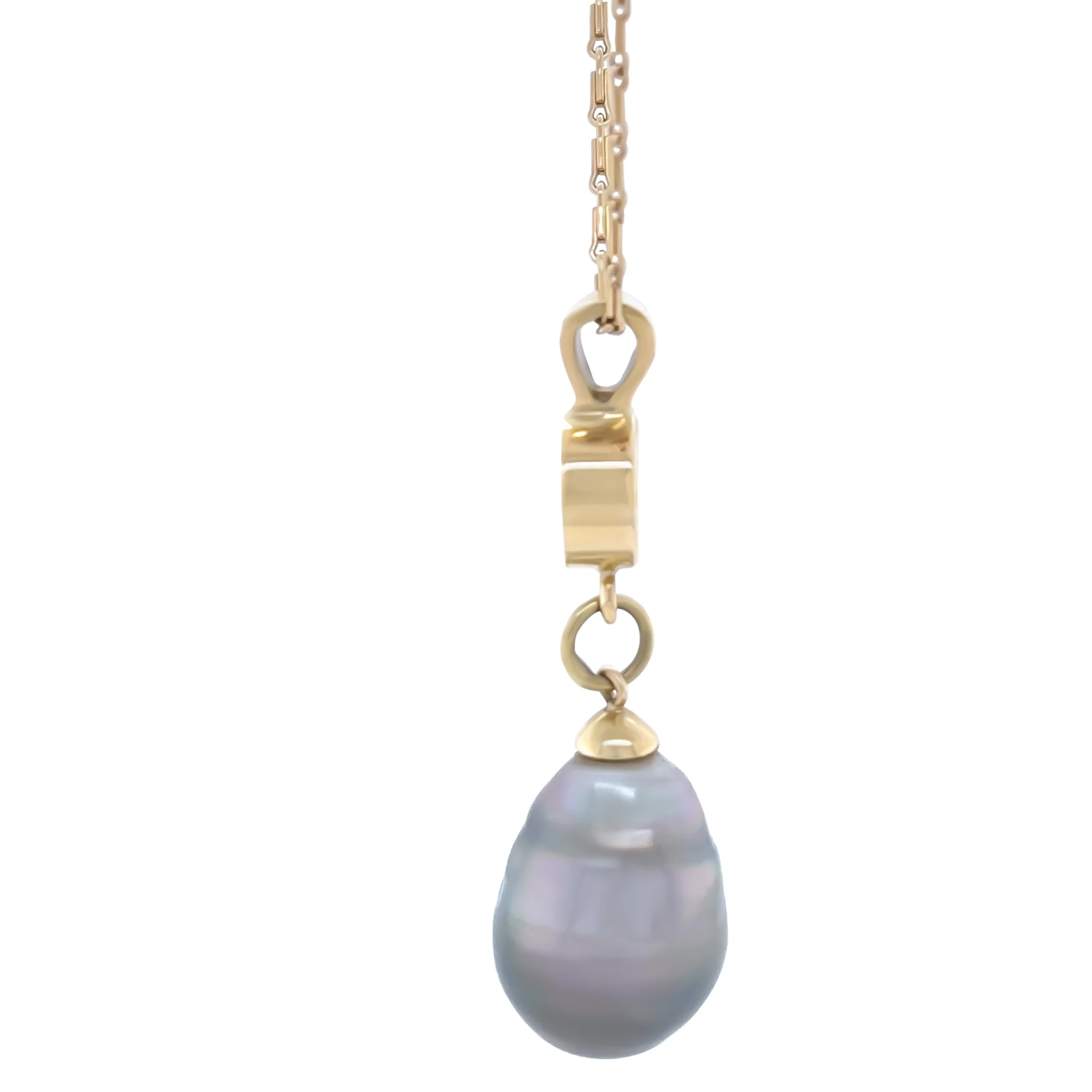 18ct Yellow Gold Baroque Black Cultured Pearl and Diamond Drop Pendant Necklace 1.02ct - Image 2