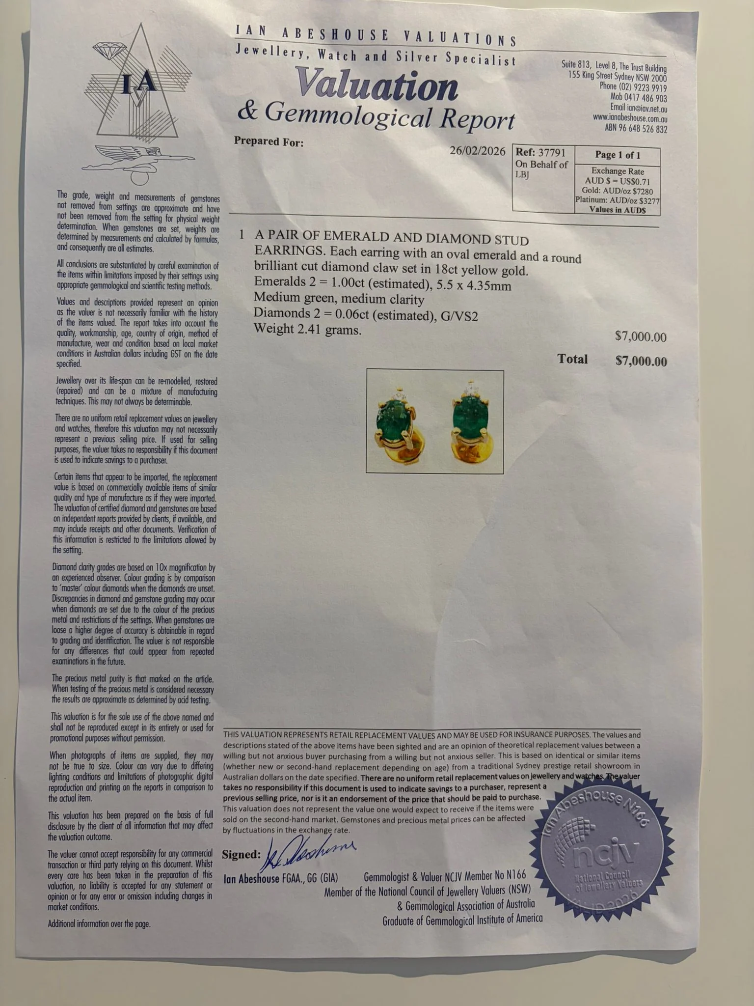 18ct Yellow Gold Emerald & Diamond Stud Earrings 1.06ct 2.41g - Image 10