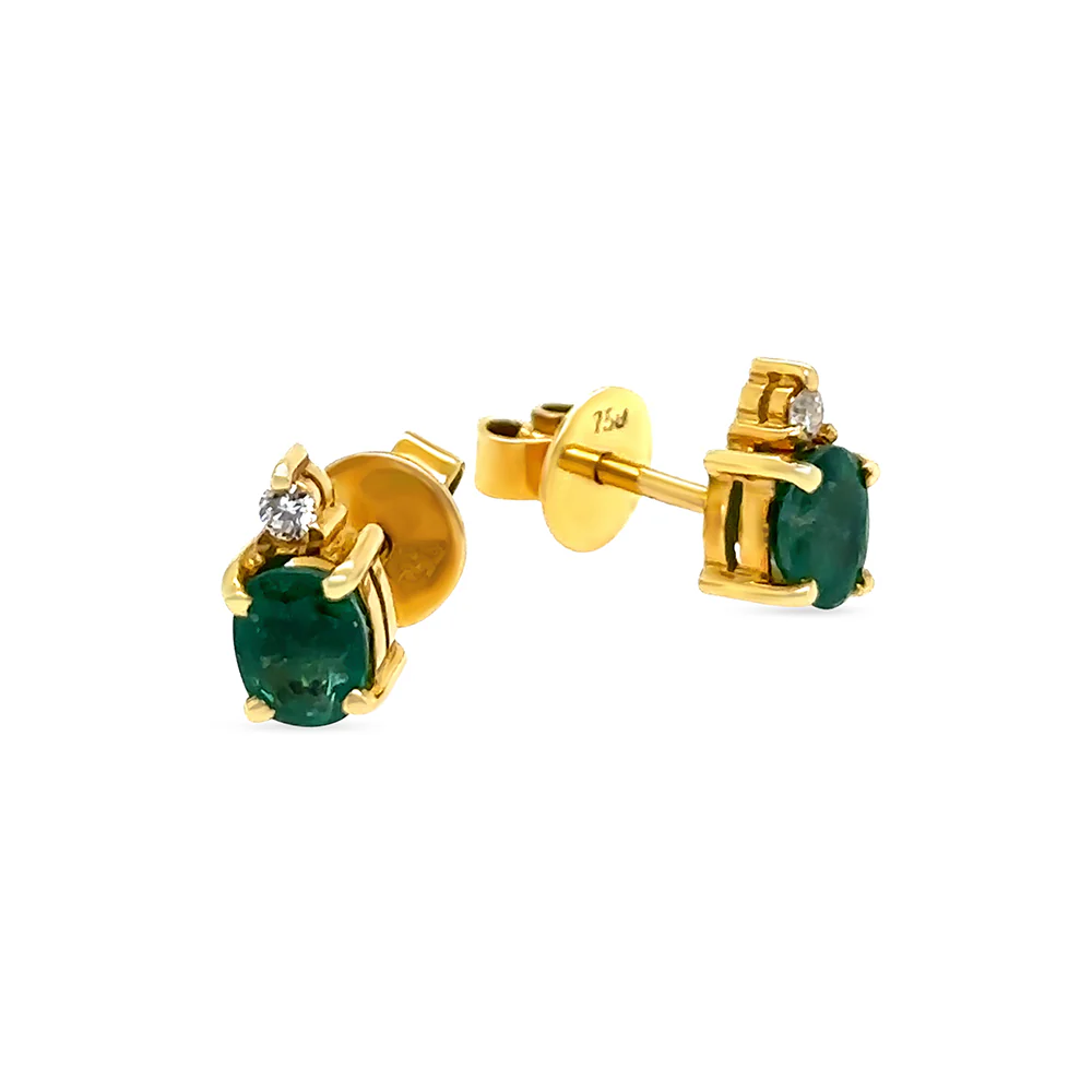 18ct Yellow Gold Emerald & Diamond Stud Earrings 1.06ct 2.41g - Image 2