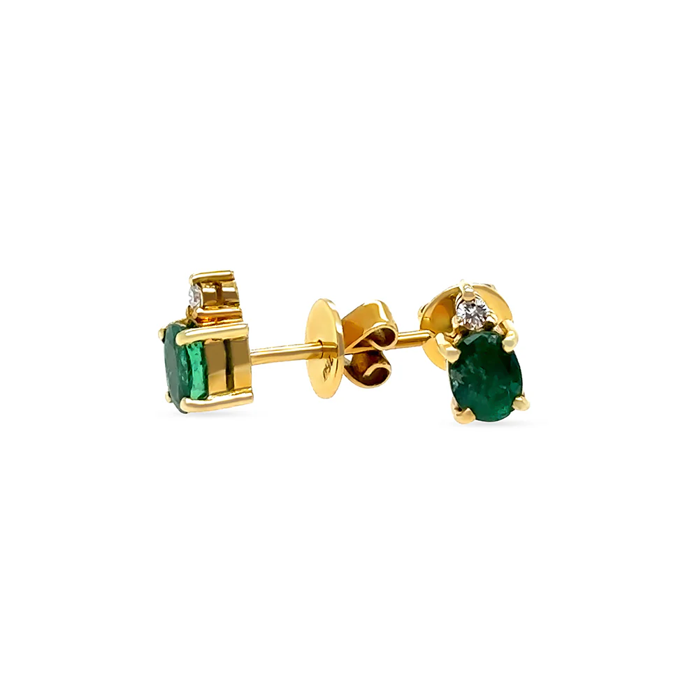 18ct Yellow Gold Emerald & Diamond Stud Earrings 1.06ct 2.41g - Image 3