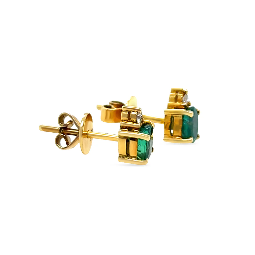 18ct Yellow Gold Emerald & Diamond Stud Earrings 1.06ct 2.41g - Image 4