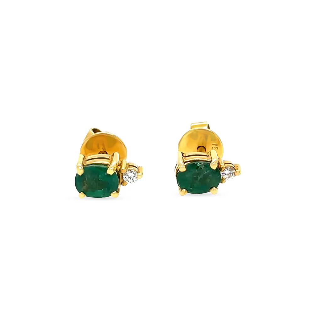 18ct Yellow Gold Emerald & Diamond Stud Earrings 1.06ct 2.41g - Image 5