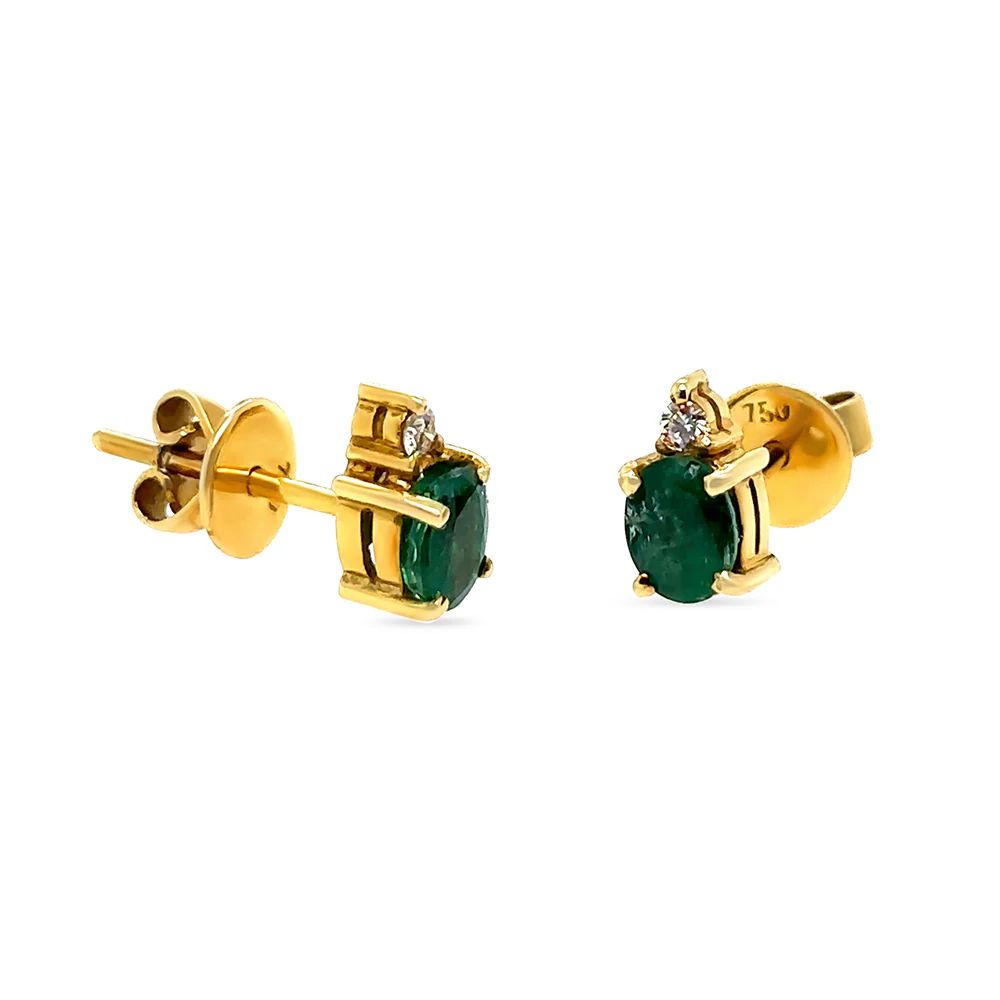 18ct Yellow Gold Emerald & Diamond Stud Earrings 1.06ct 2.41g - Image 6
