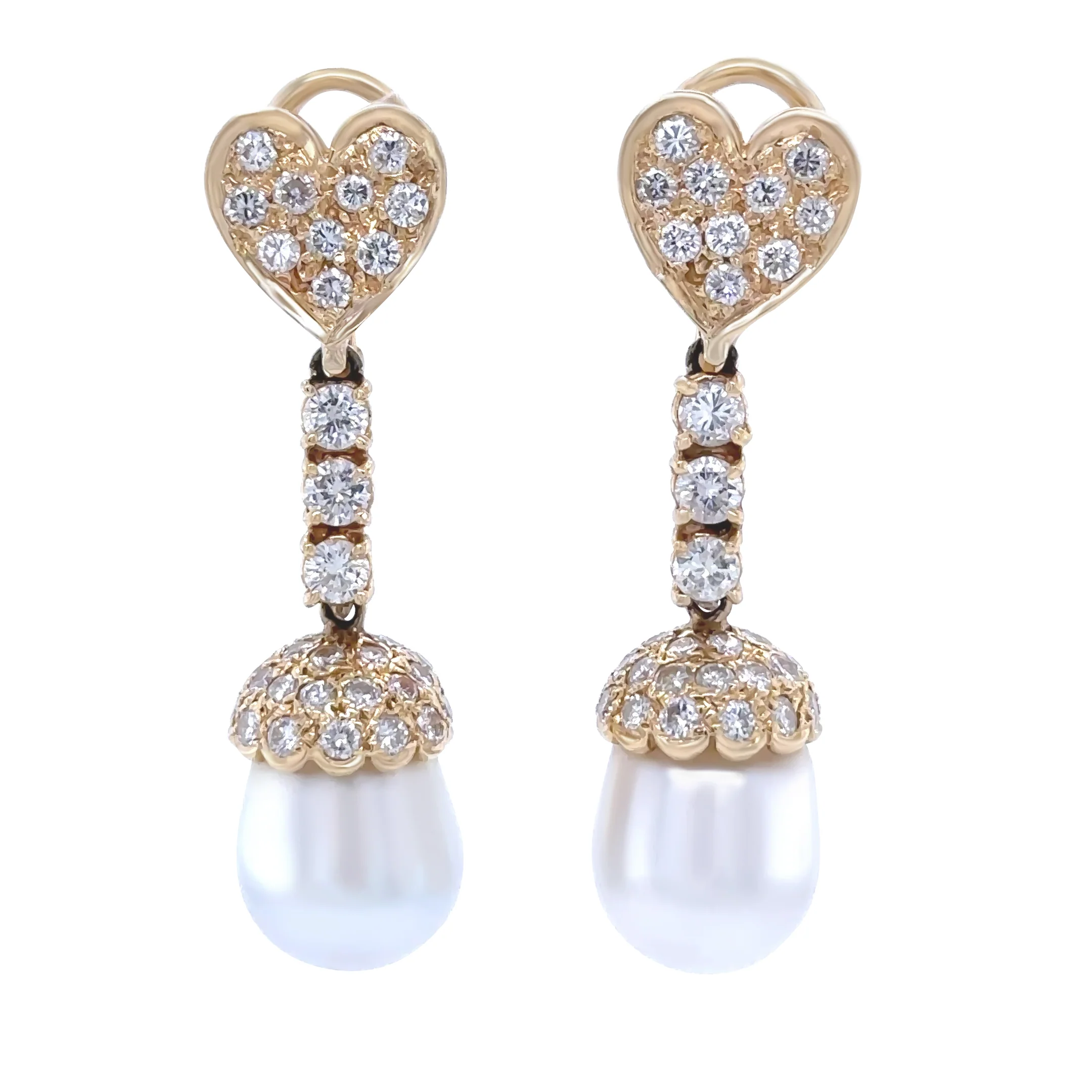 18ct Yellow Gold South Sea Pearl and Diamond Drop Earrings 1.80ct - Image 2