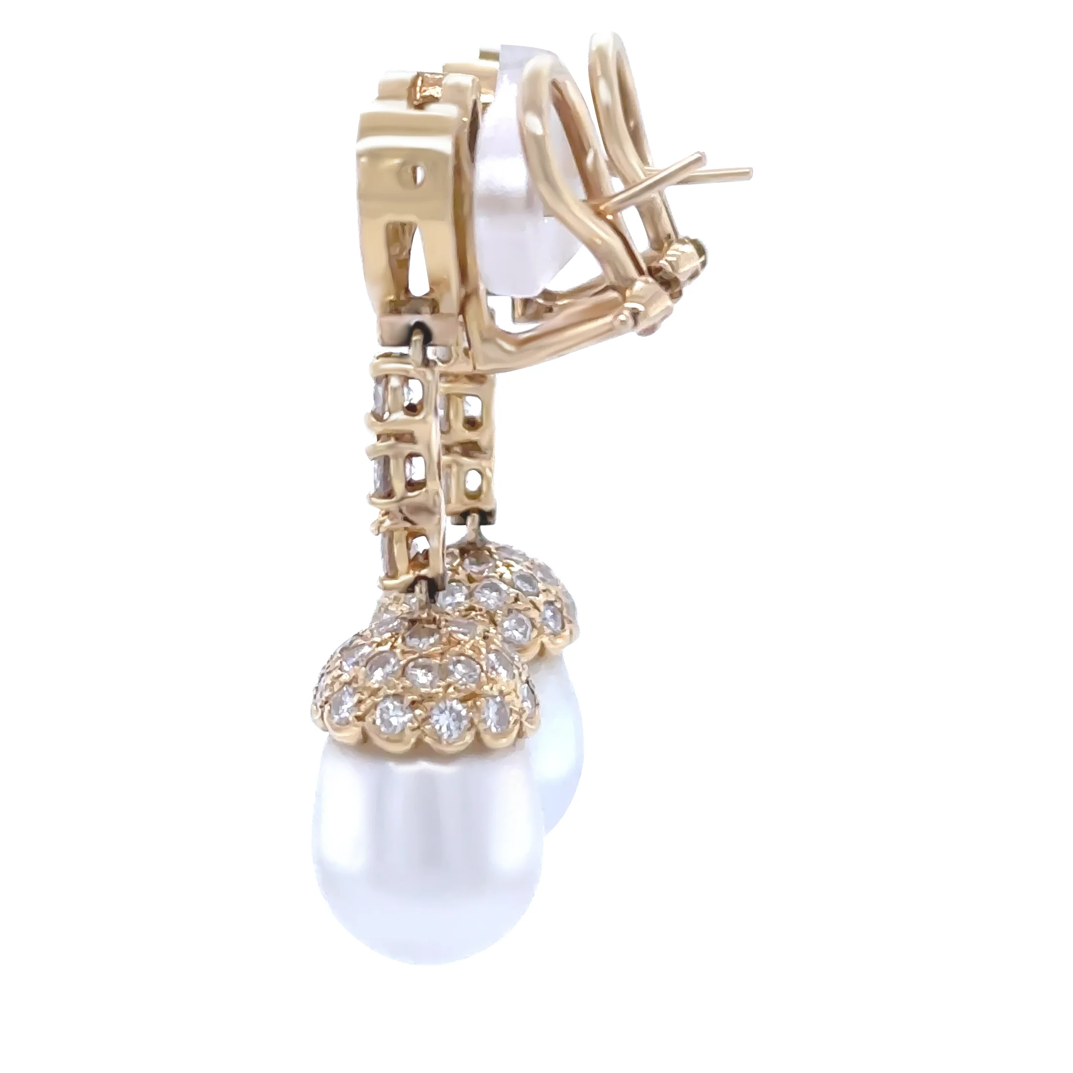 18ct Yellow Gold South Sea Pearl and Diamond Drop Earrings 1.80ct - Image 4