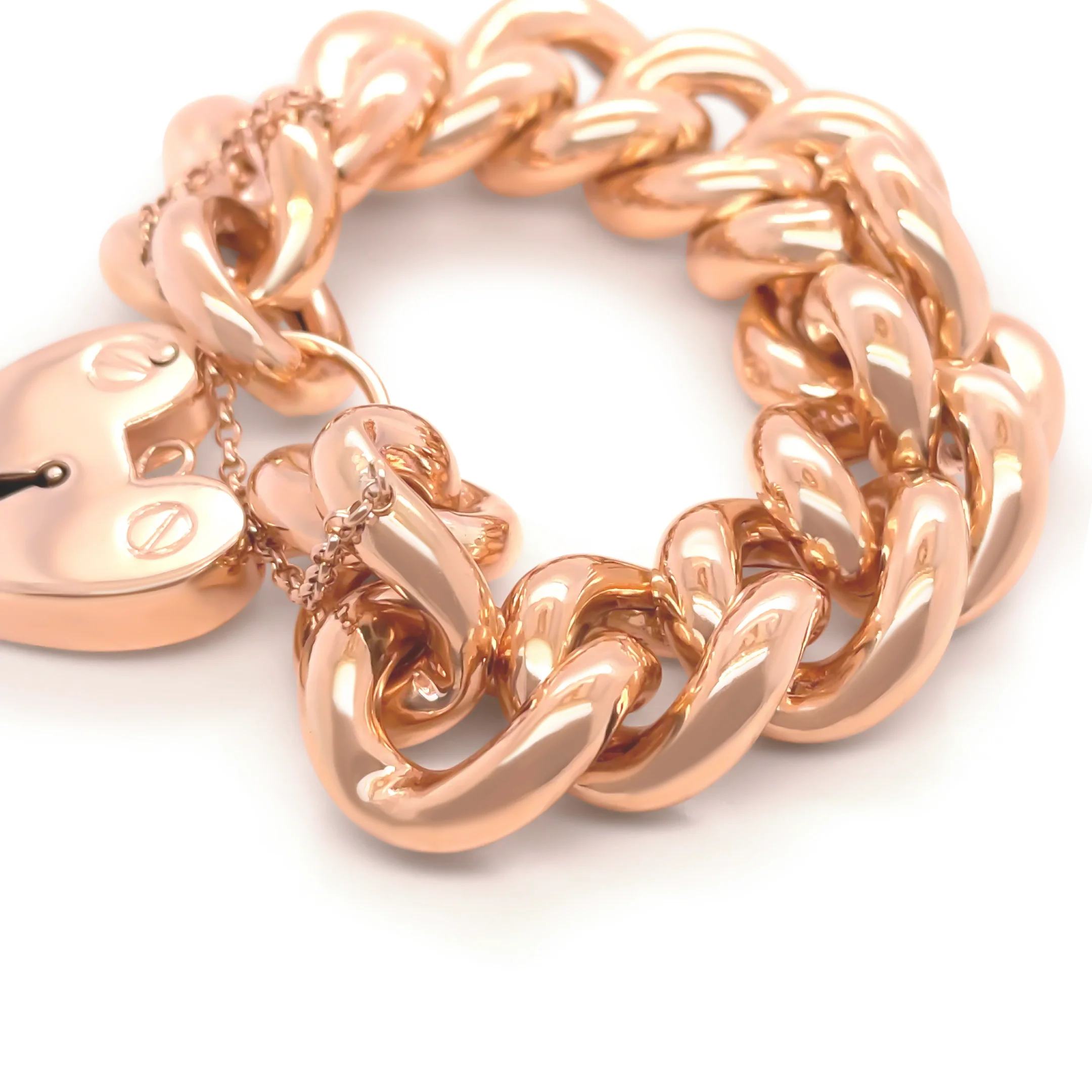 9ct Yellow Gold Curb Bracelet with Heart Padlock 98.27g - Image 5