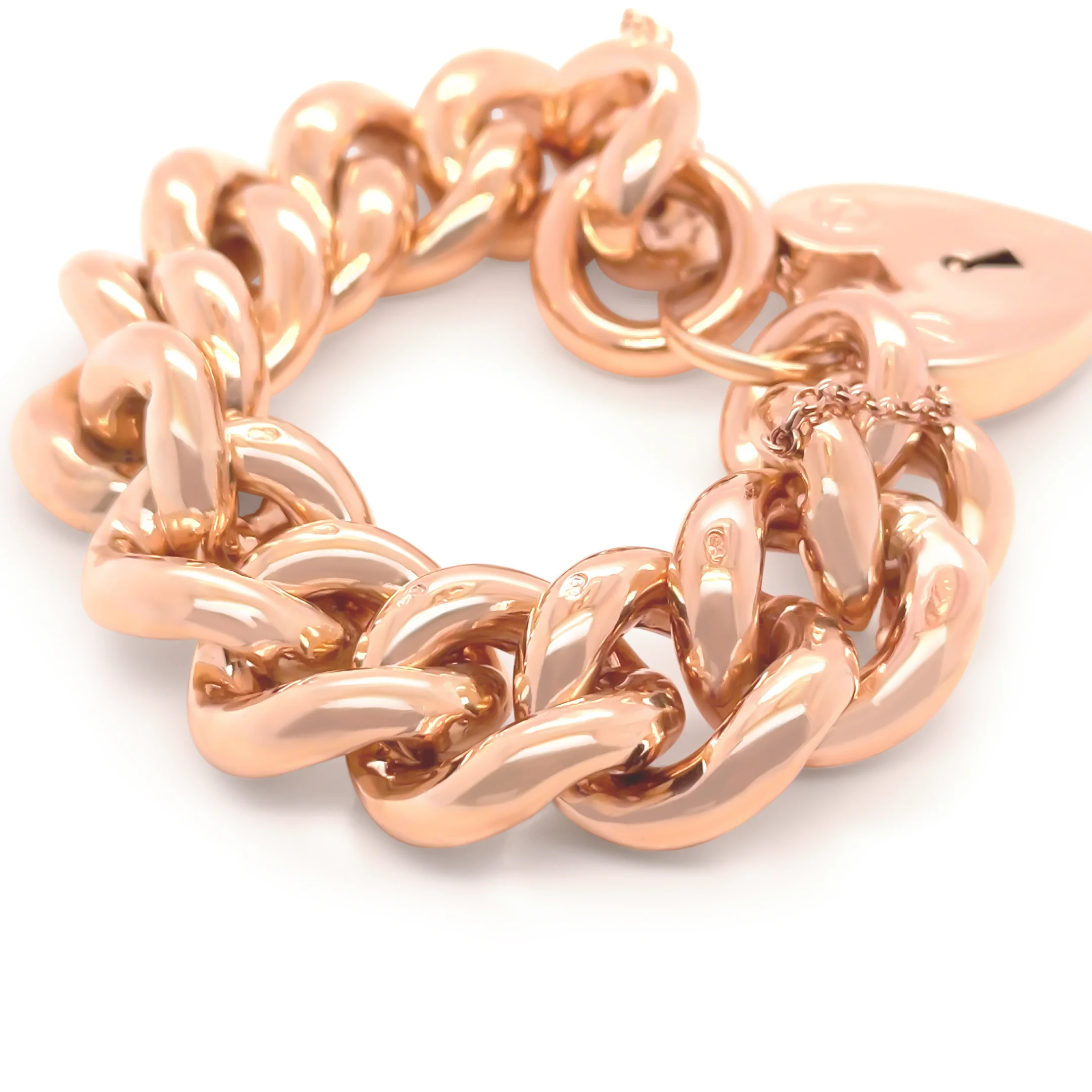 9ct Yellow Gold Curb Bracelet with Heart Padlock 98.27g - Image 6