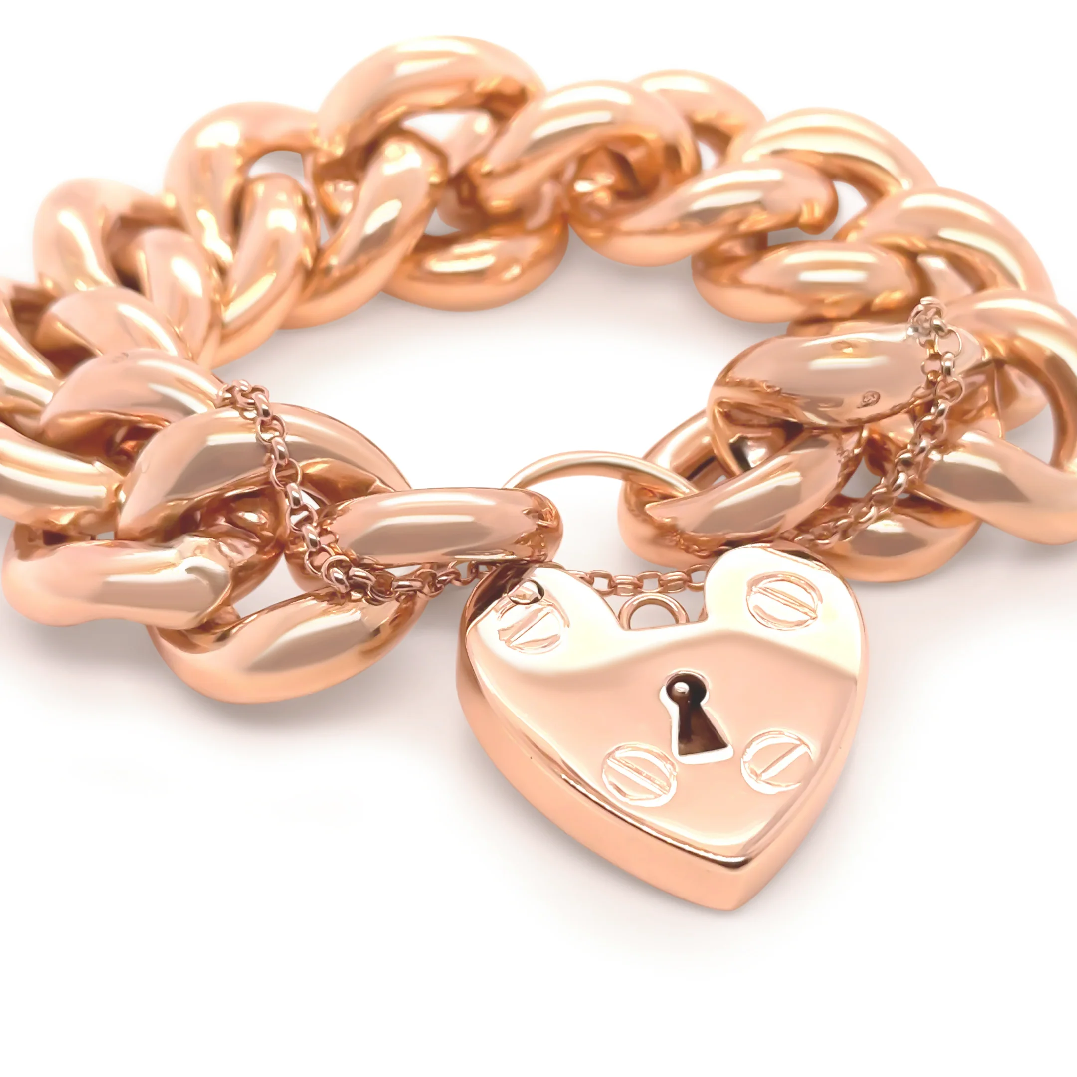 9ct Yellow Gold Curb Bracelet with Heart Padlock 98.27g - Image 8