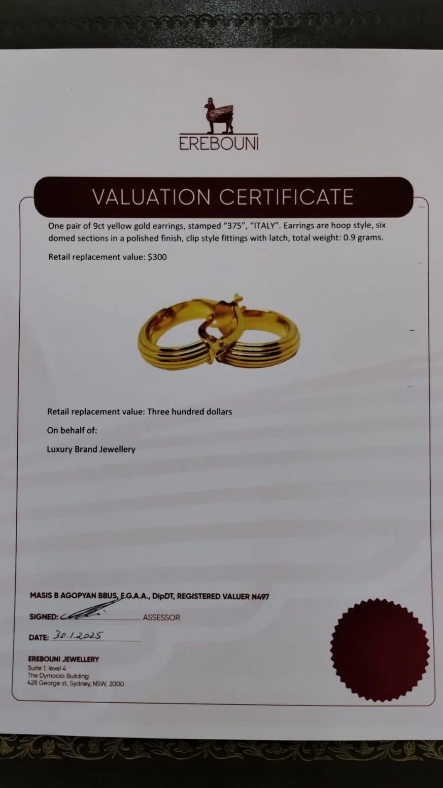 9ct Yellow Gold Italian Hoop Earrings 0.9g - Image 6