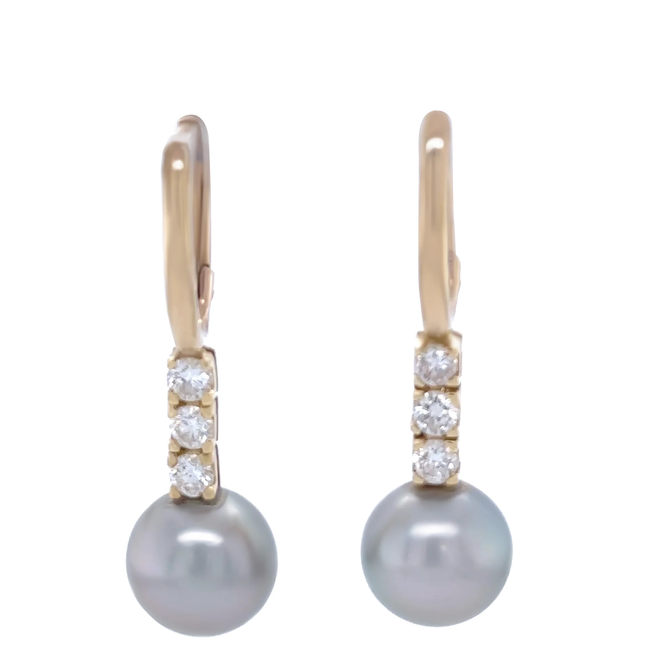 9ct Yellow Gold Tahitian Pearl and Diamond Drop Earrings 0.60ct - Image 2