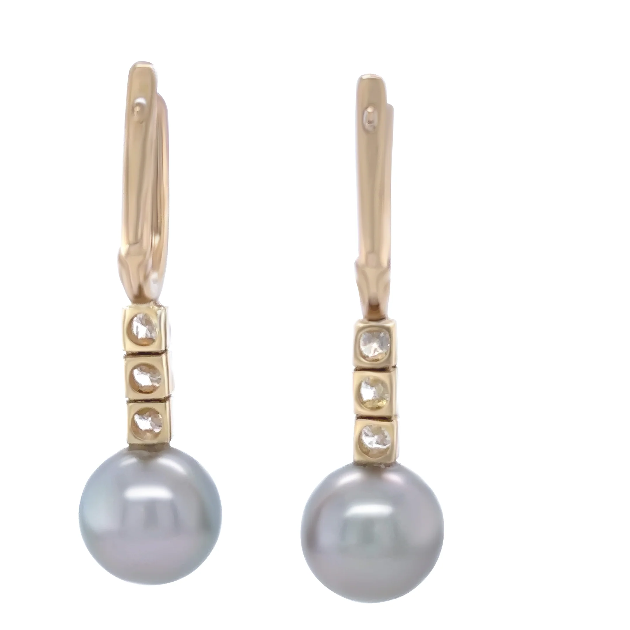 9ct Yellow Gold Tahitian Pearl and Diamond Drop Earrings 0.60ct - Image 3