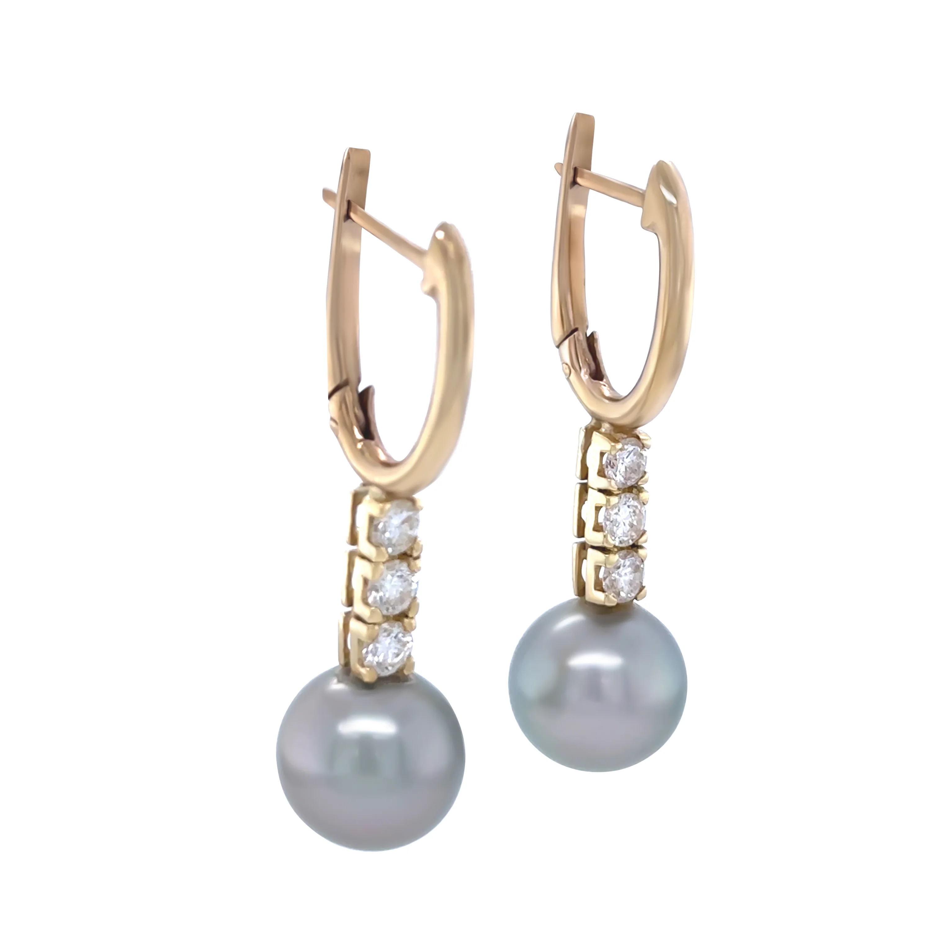 9ct Yellow Gold Tahitian Pearl and Diamond Drop Earrings 0.60ct - Image 4