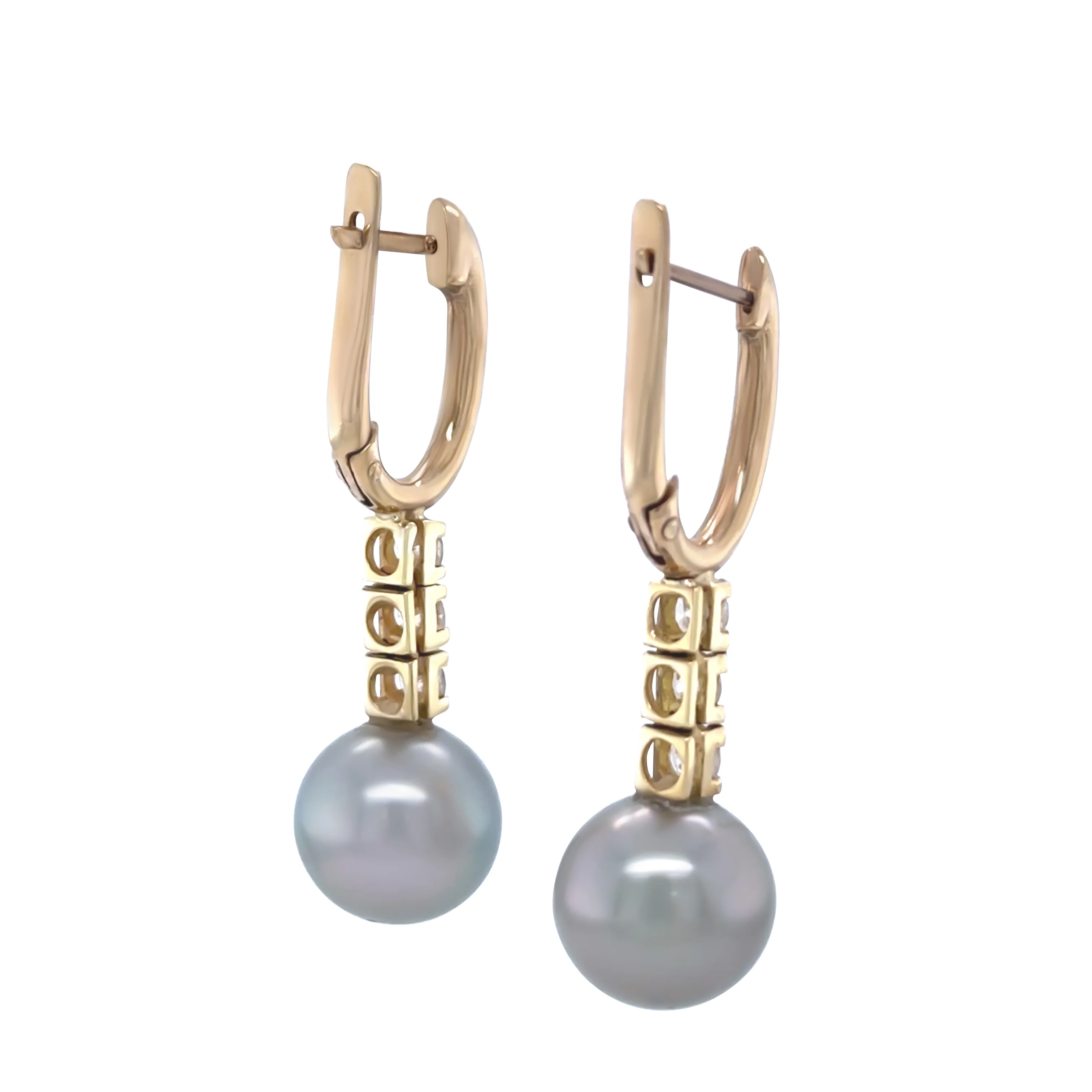 9ct Yellow Gold Tahitian Pearl and Diamond Drop Earrings 0.60ct - Image 5