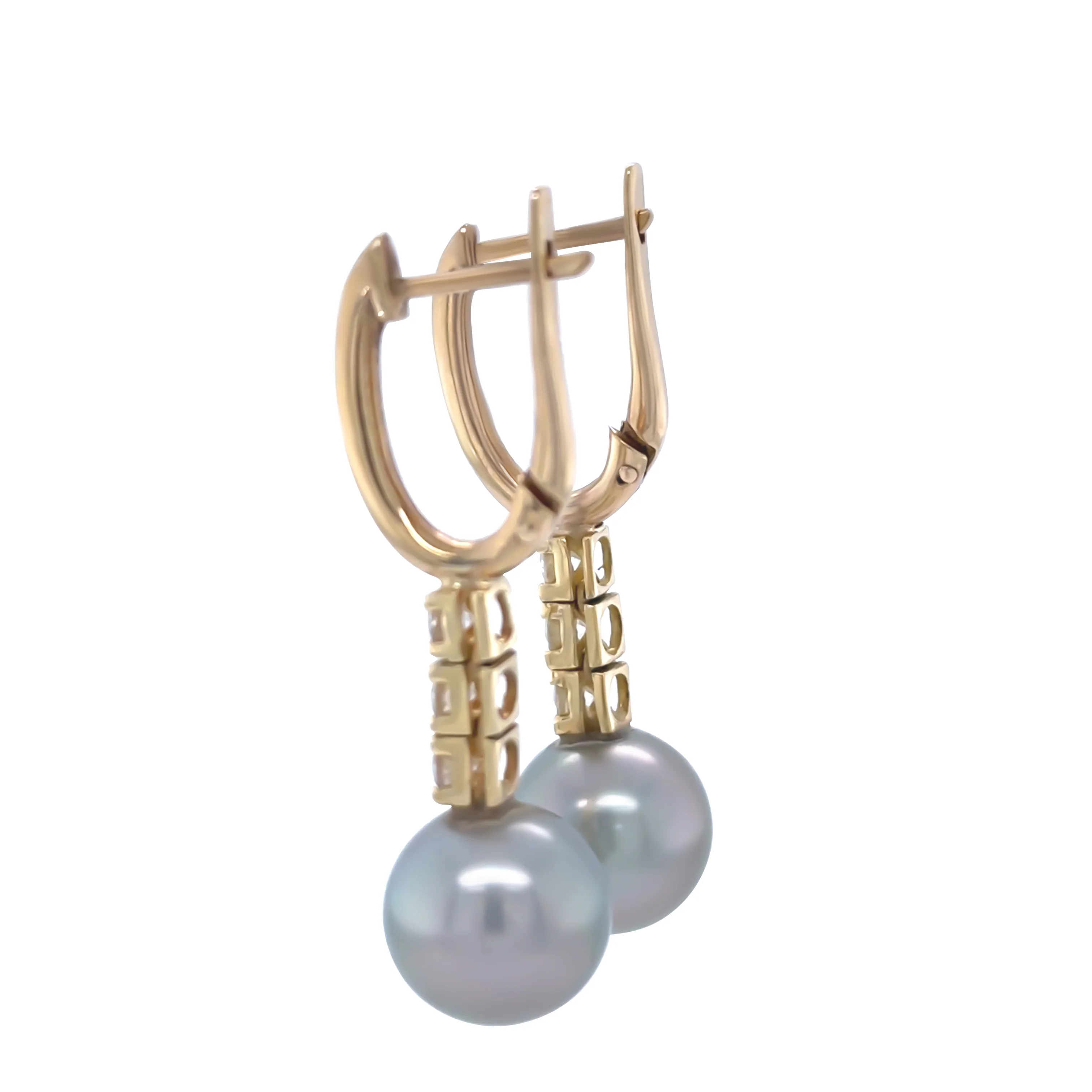 9ct Yellow Gold Tahitian Pearl and Diamond Drop Earrings 0.60ct - Image 6