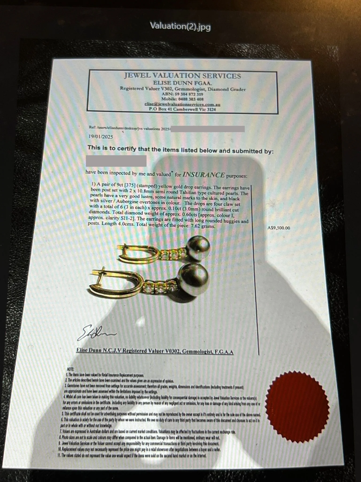 9ct Yellow Gold Tahitian Pearl and Diamond Drop Earrings 0.60ct - Image 7