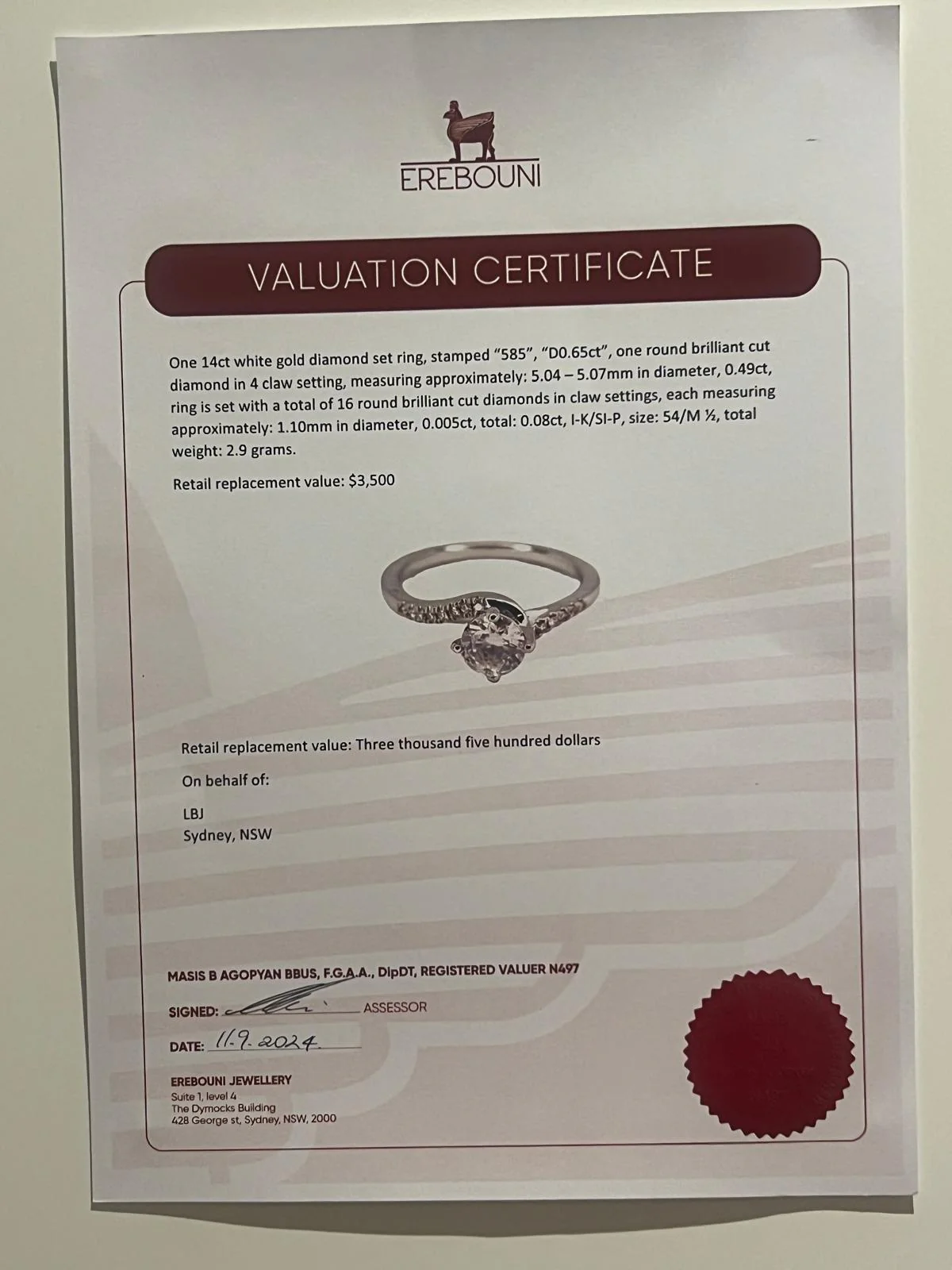Bespoke 14ct White Gold Diamond Engagement Ring 0.57ct - Image 10