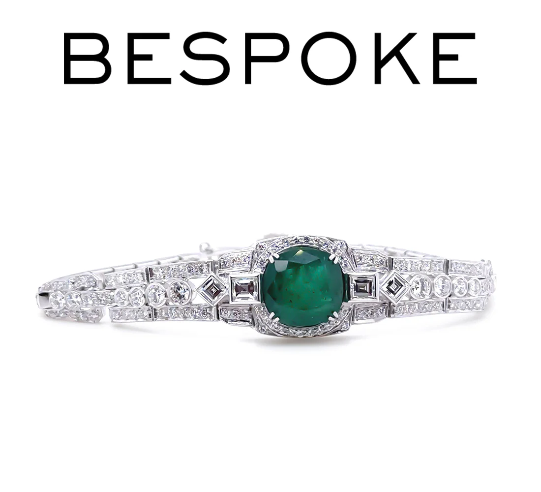 Bespoke 14ct White Gold Emerald & Diamond "Art-Deco" Bracelet 8.19ct