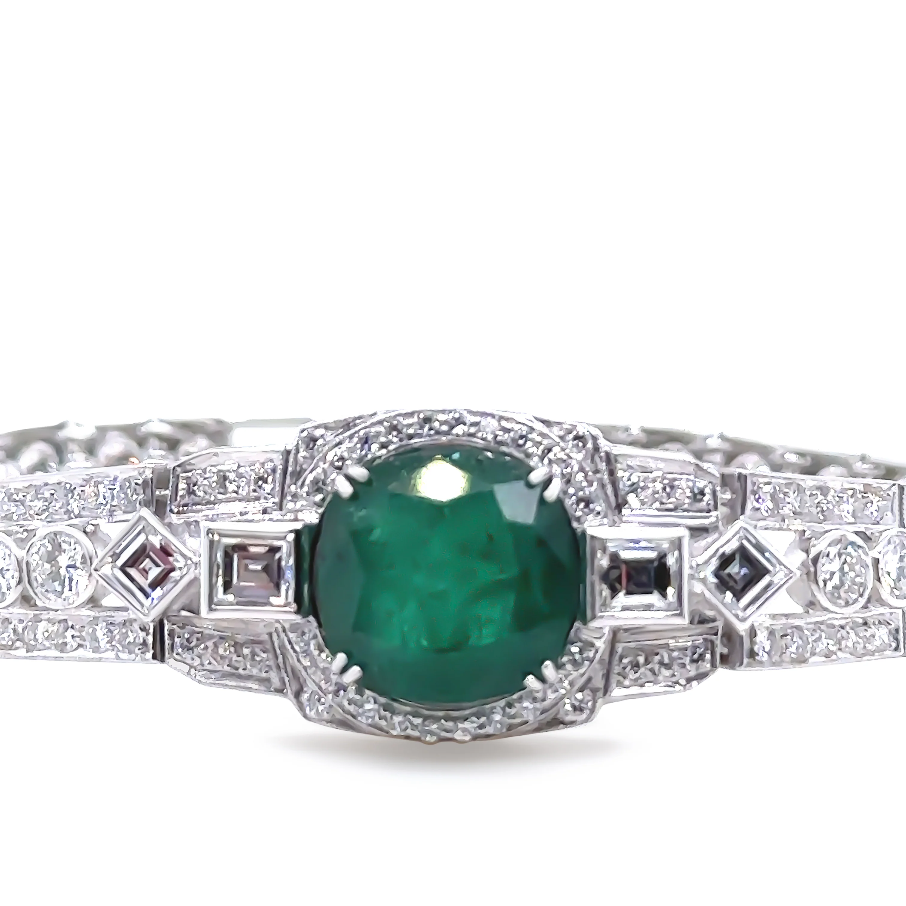 Bespoke 14ct White Gold Emerald & Diamond "Art-Deco" Bracelet 8.19ct - Image 2