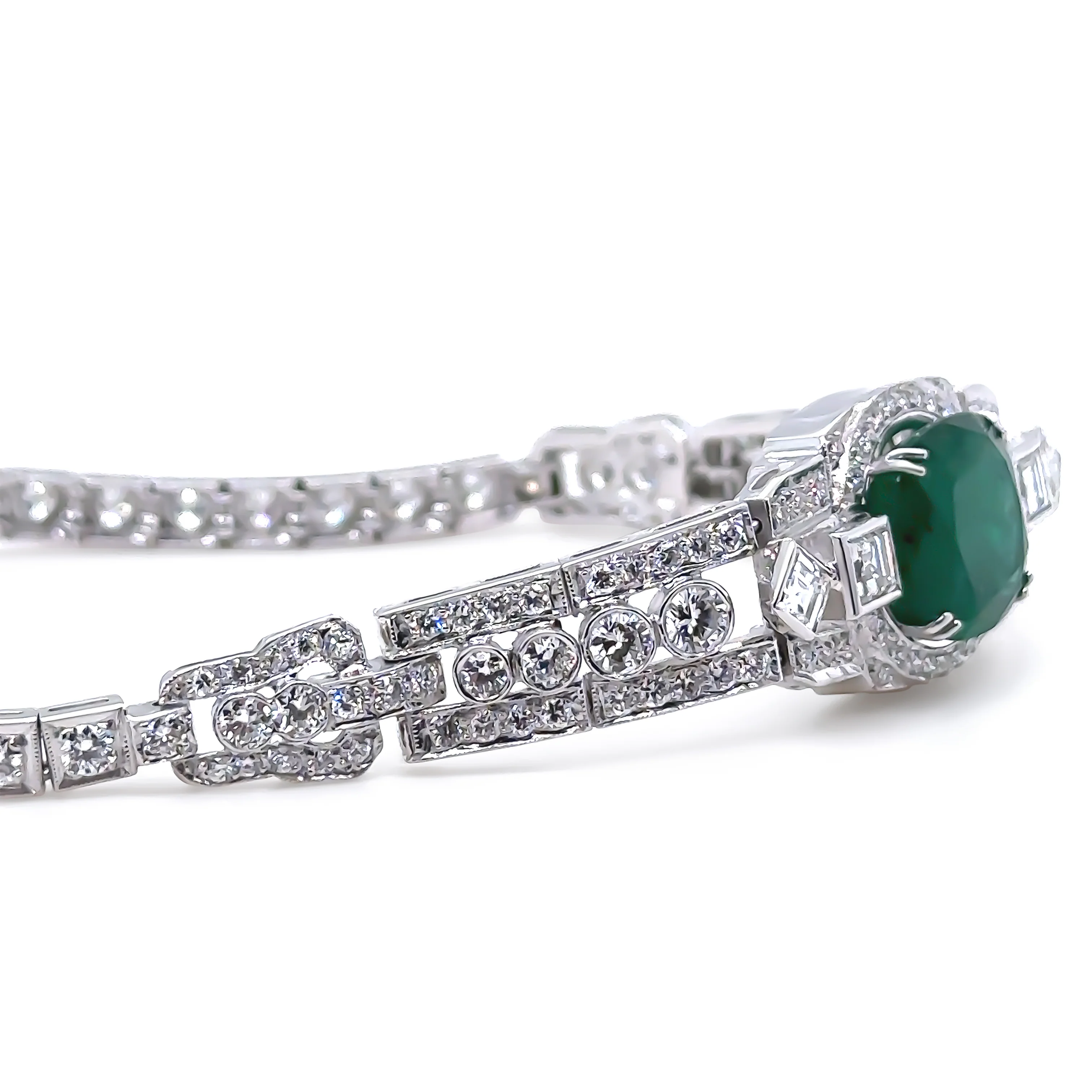 Bespoke 14ct White Gold Emerald & Diamond "Art-Deco" Bracelet 8.19ct - Image 3