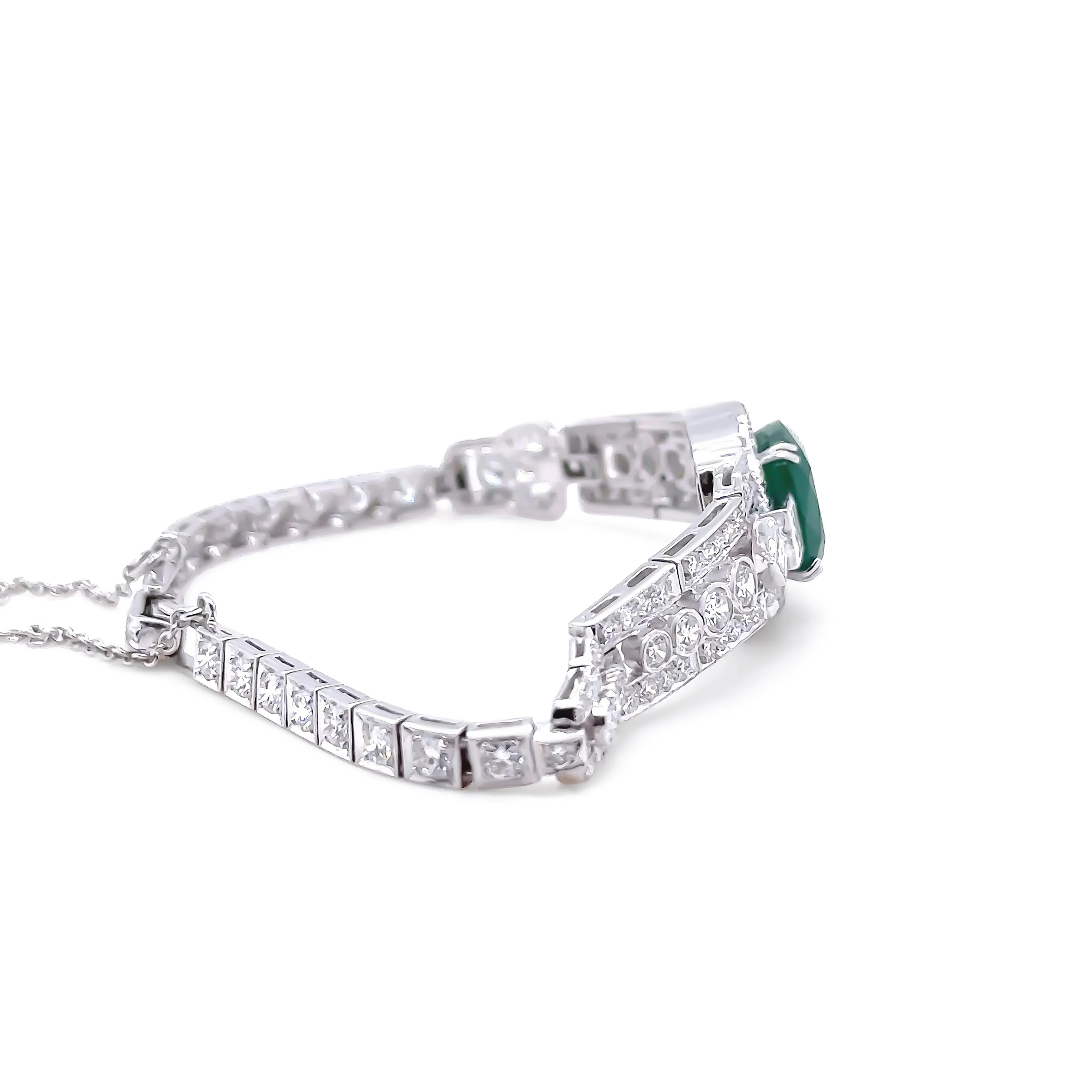 Bespoke 14ct White Gold Emerald & Diamond "Art-Deco" Bracelet 8.19ct - Image 4