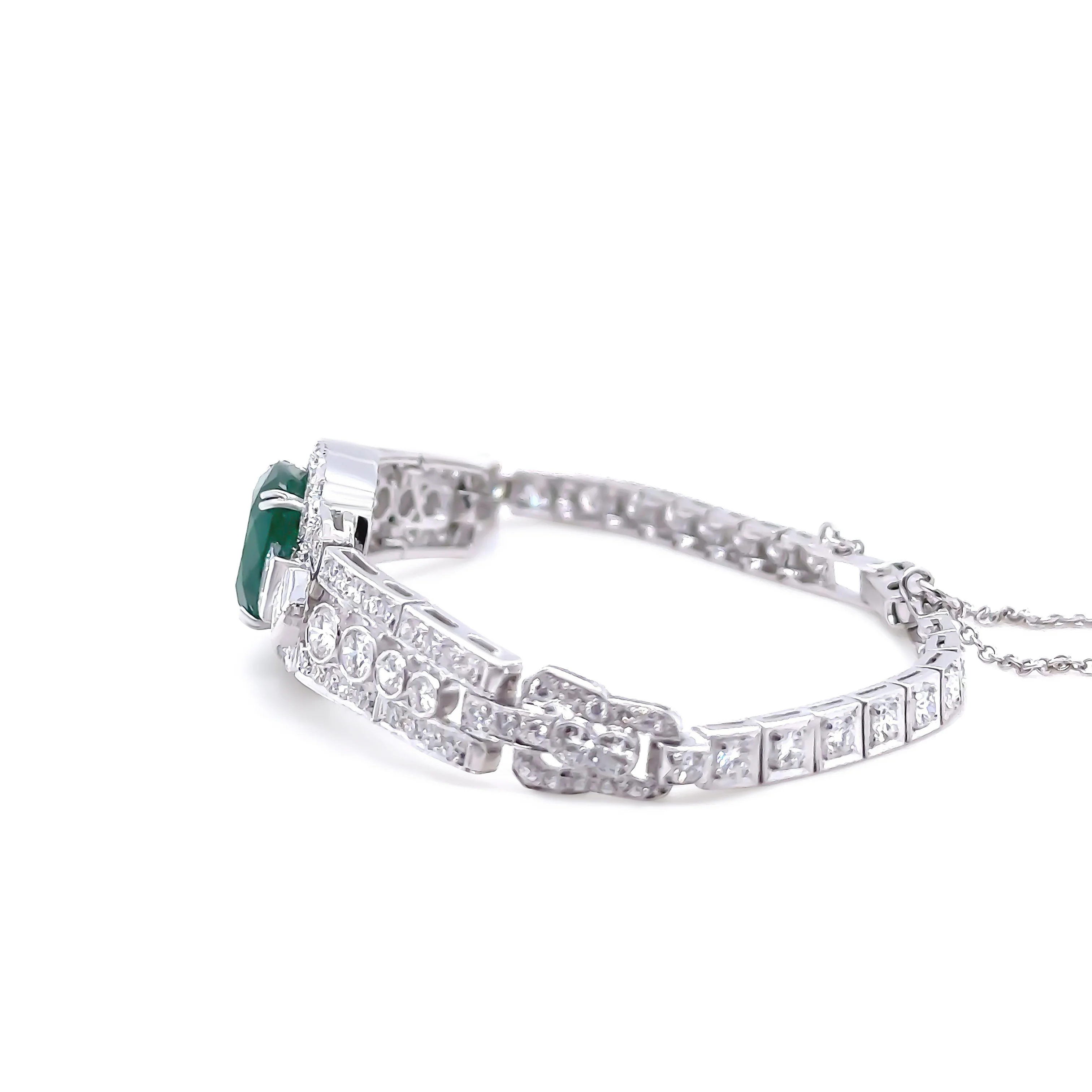 Bespoke 14ct White Gold Emerald & Diamond "Art-Deco" Bracelet 8.19ct - Image 5