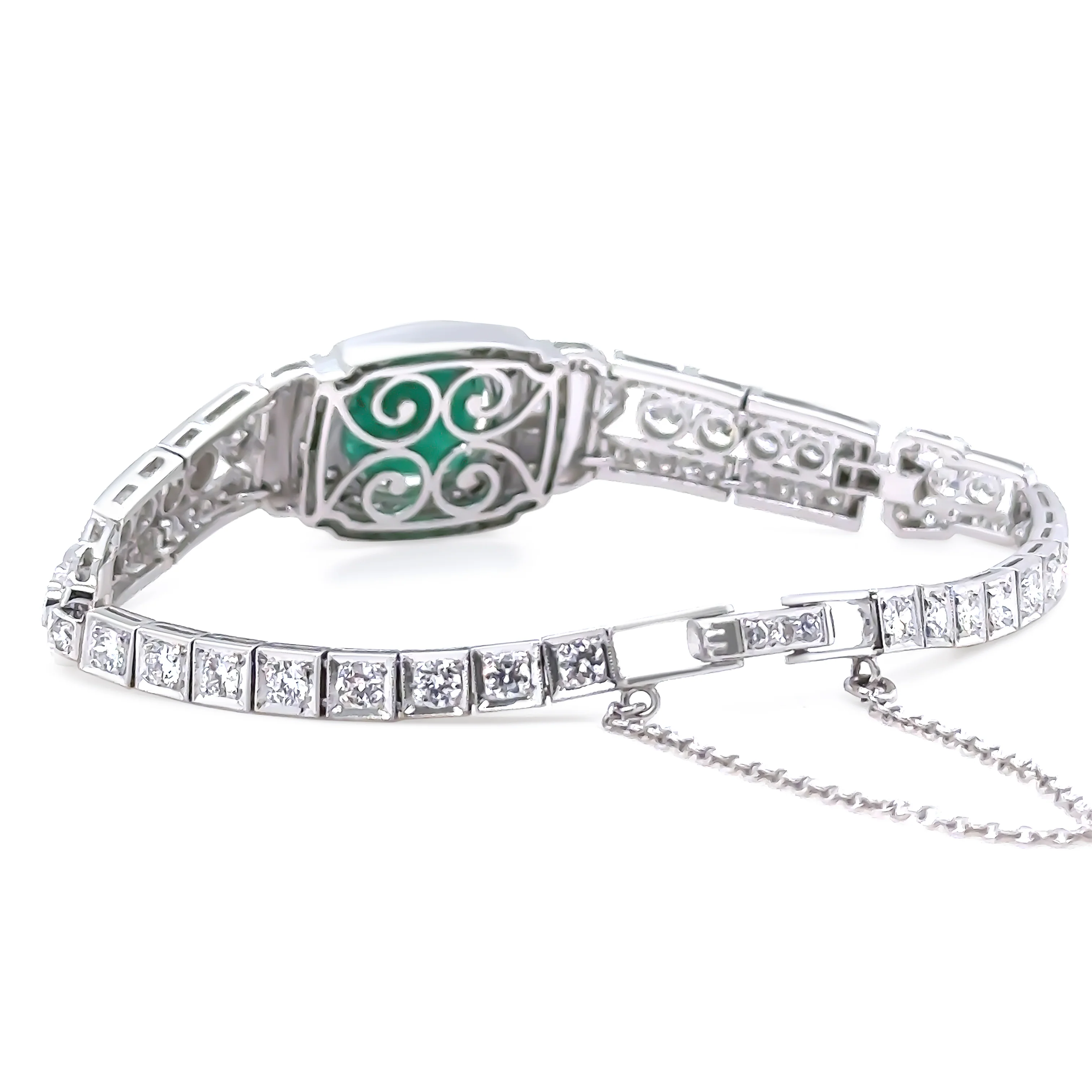 Bespoke 14ct White Gold Emerald & Diamond "Art-Deco" Bracelet 8.19ct - Image 6