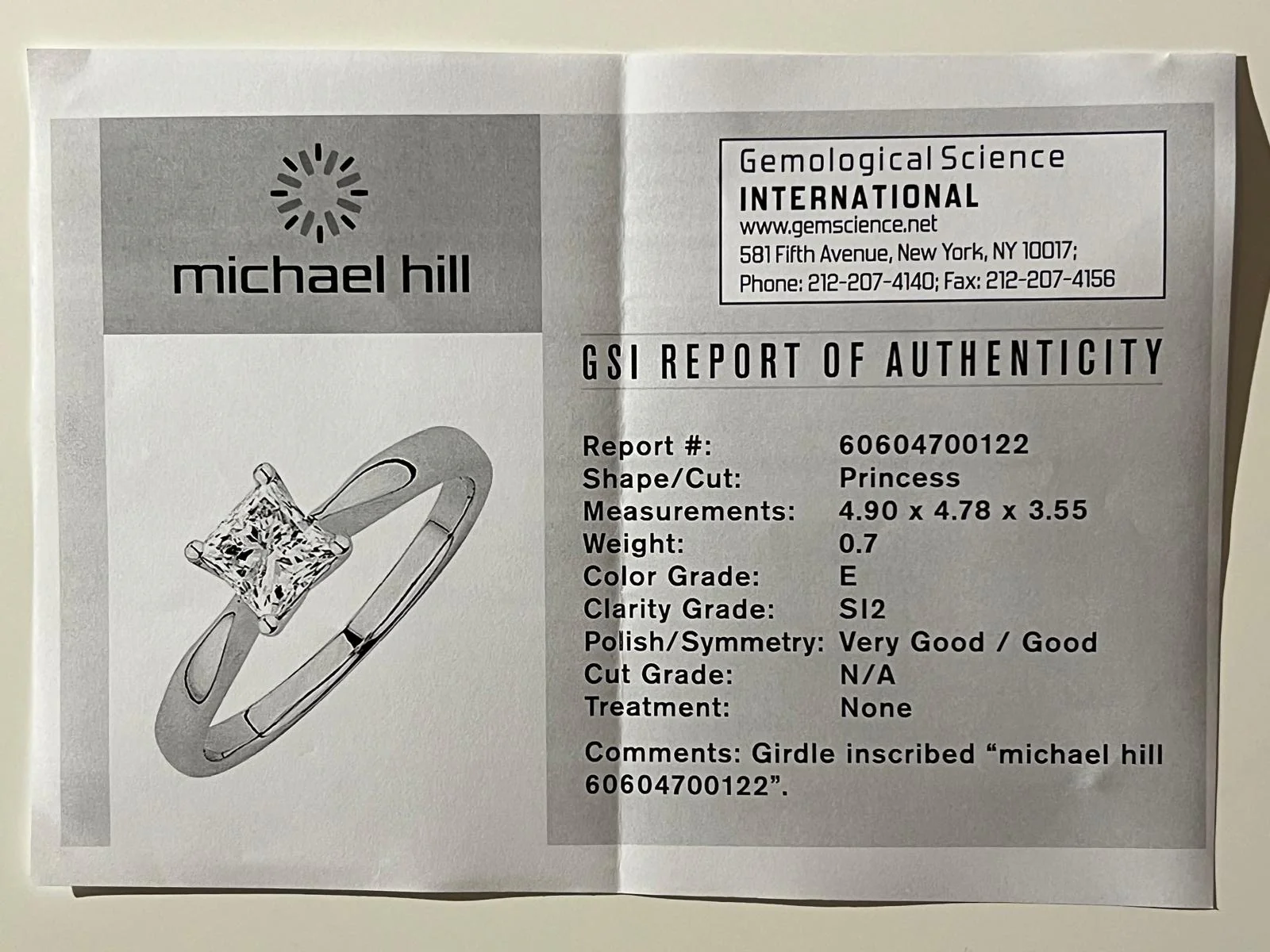 Bespoke 14ct White Gold Princess Cut Diamond Ring 0.70ct - Image 6